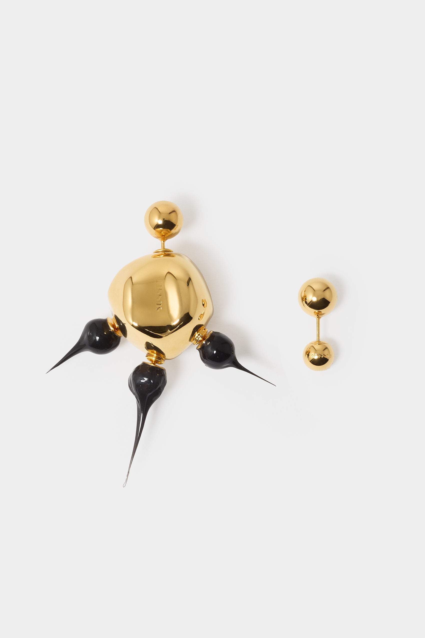 SPIKE RUBBERIZED ROUND EARRINGS gold black