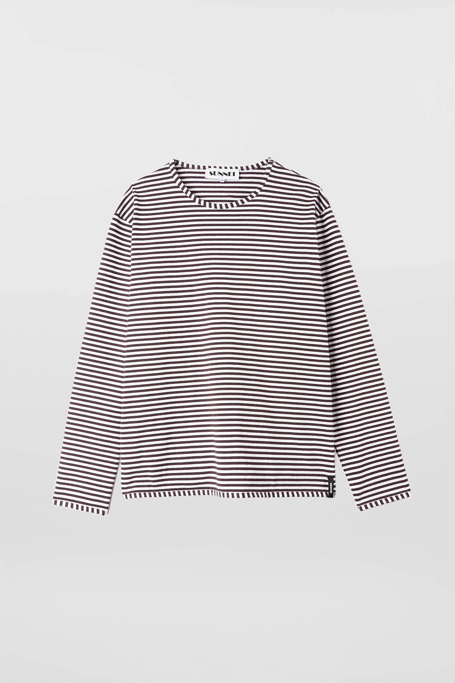 Tシャツ・カットソー SUNNEI Men T-shirt White RTWXJER004 JER021 8069 8069 STRIPED LONGSLEEVE T-SHIRT / brown and optical white – SUNNEI