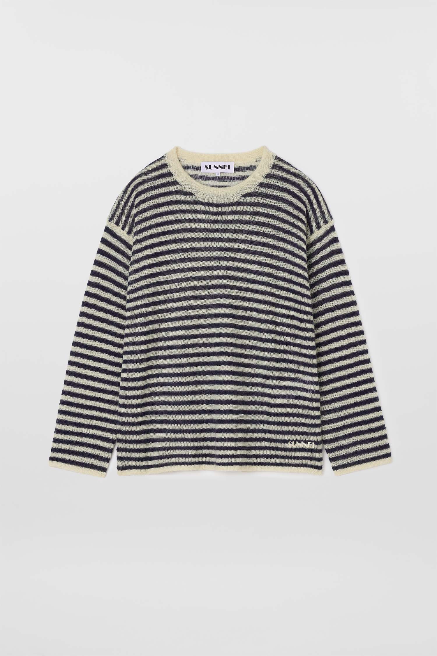 STRIPED MOHAIR SWEATER / off white & deep blue – SUNNEI 