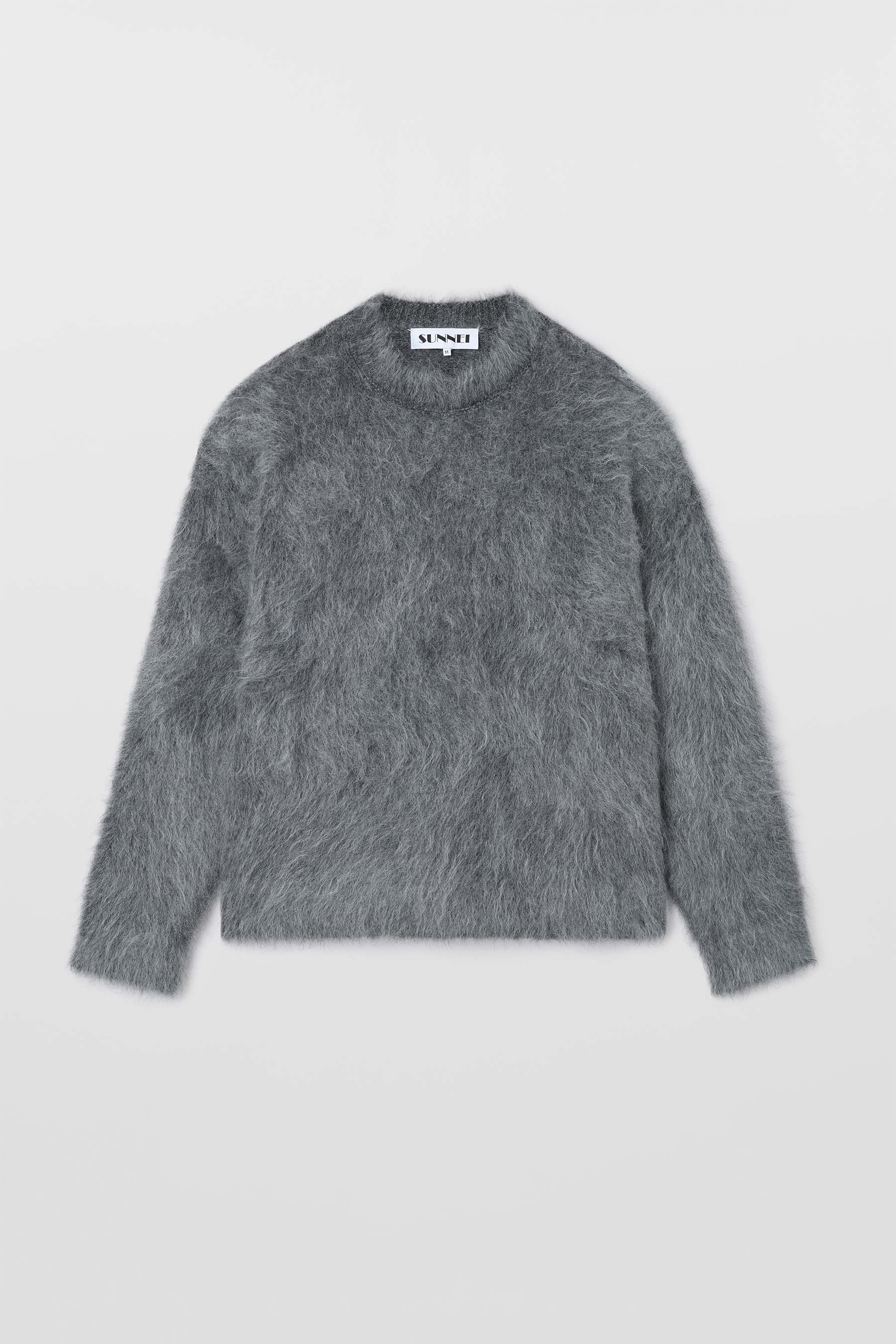 HAIRY KNIT ROUND NECK SWEATER / dark grey melange – SUNNEI