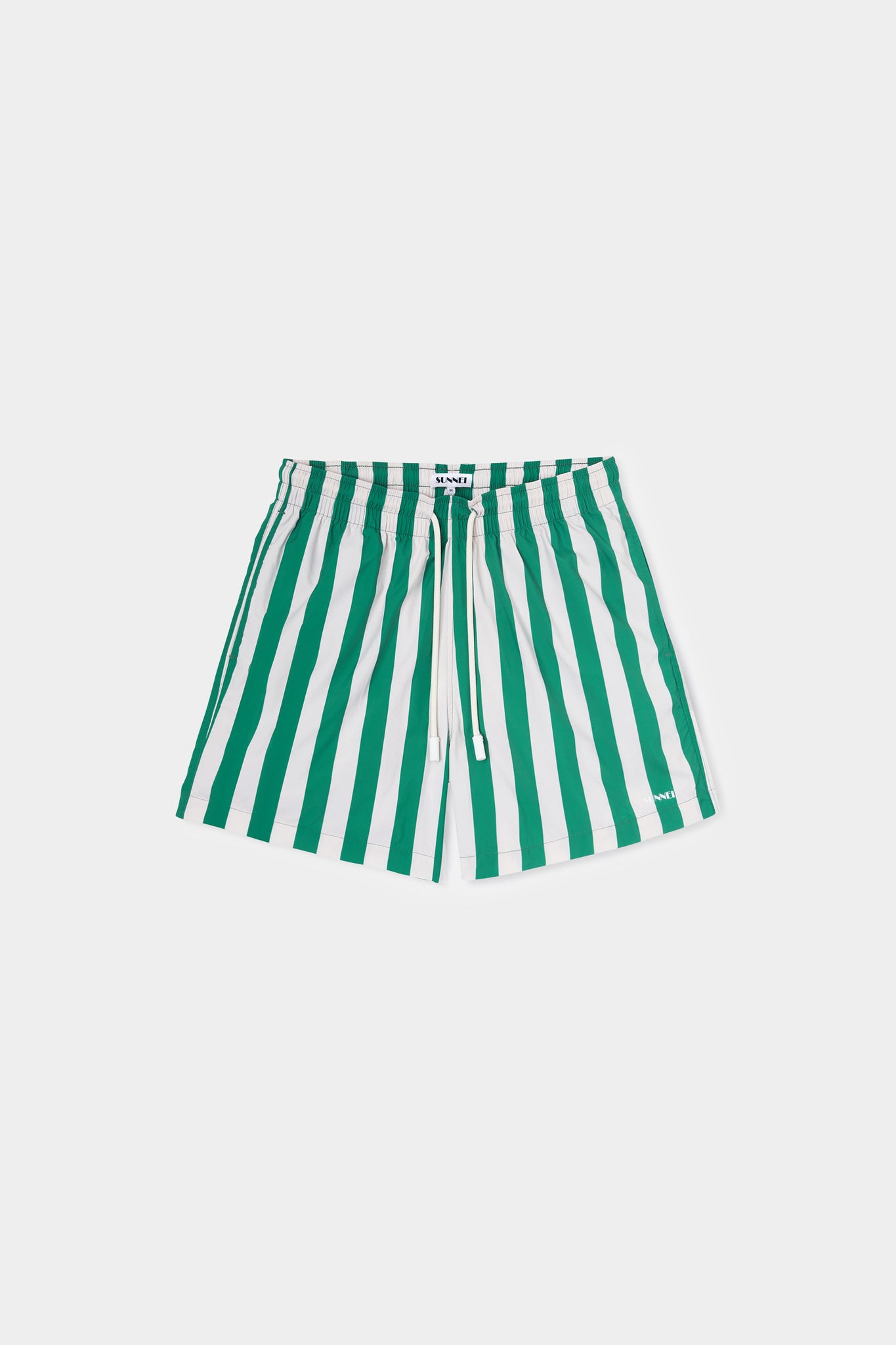 SWIM SHORTS / off white & green stripes
