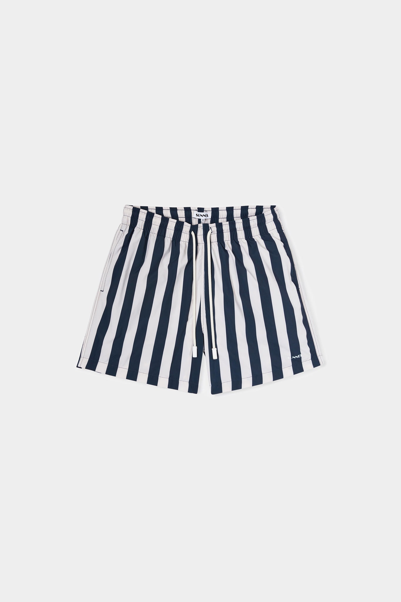 SWIM SHORTS / off white & blue stripes