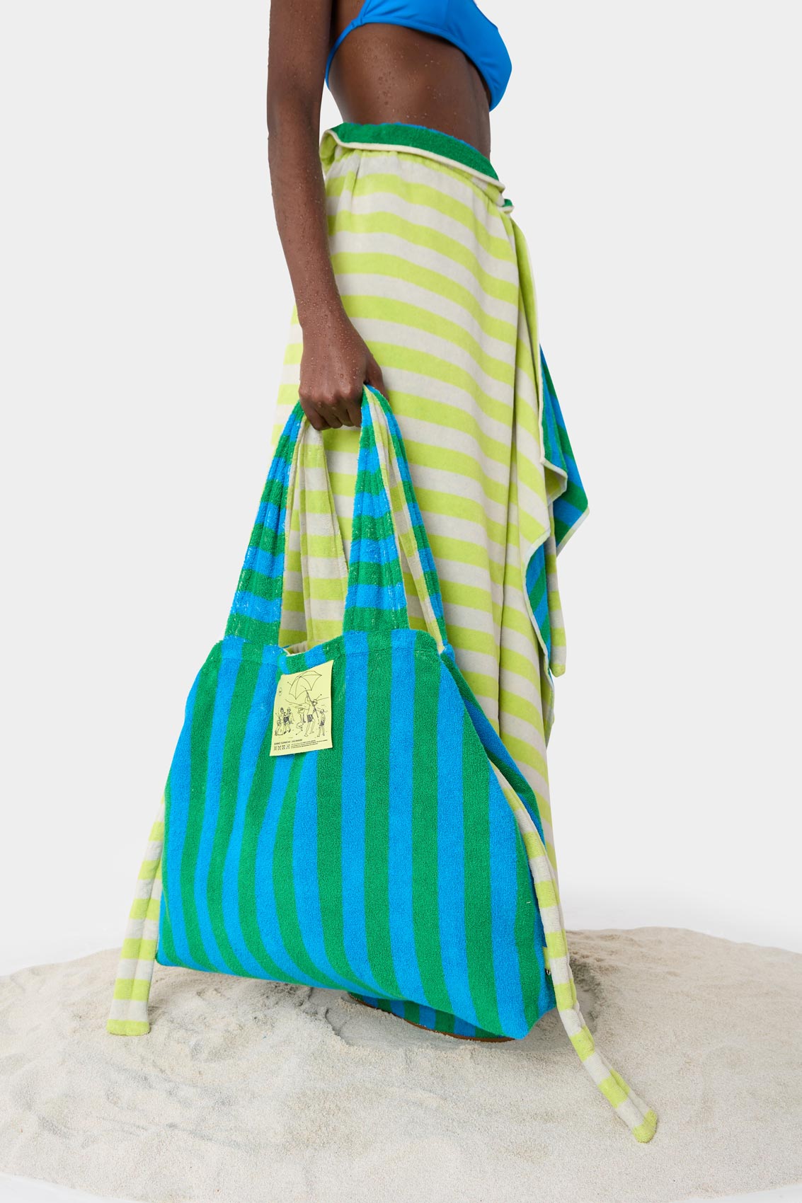 TOWEL SHOPPING BAG / azure & green stripes
