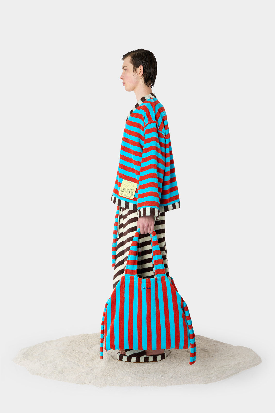 BEACH SWEATSHIRT / azure & red stripes