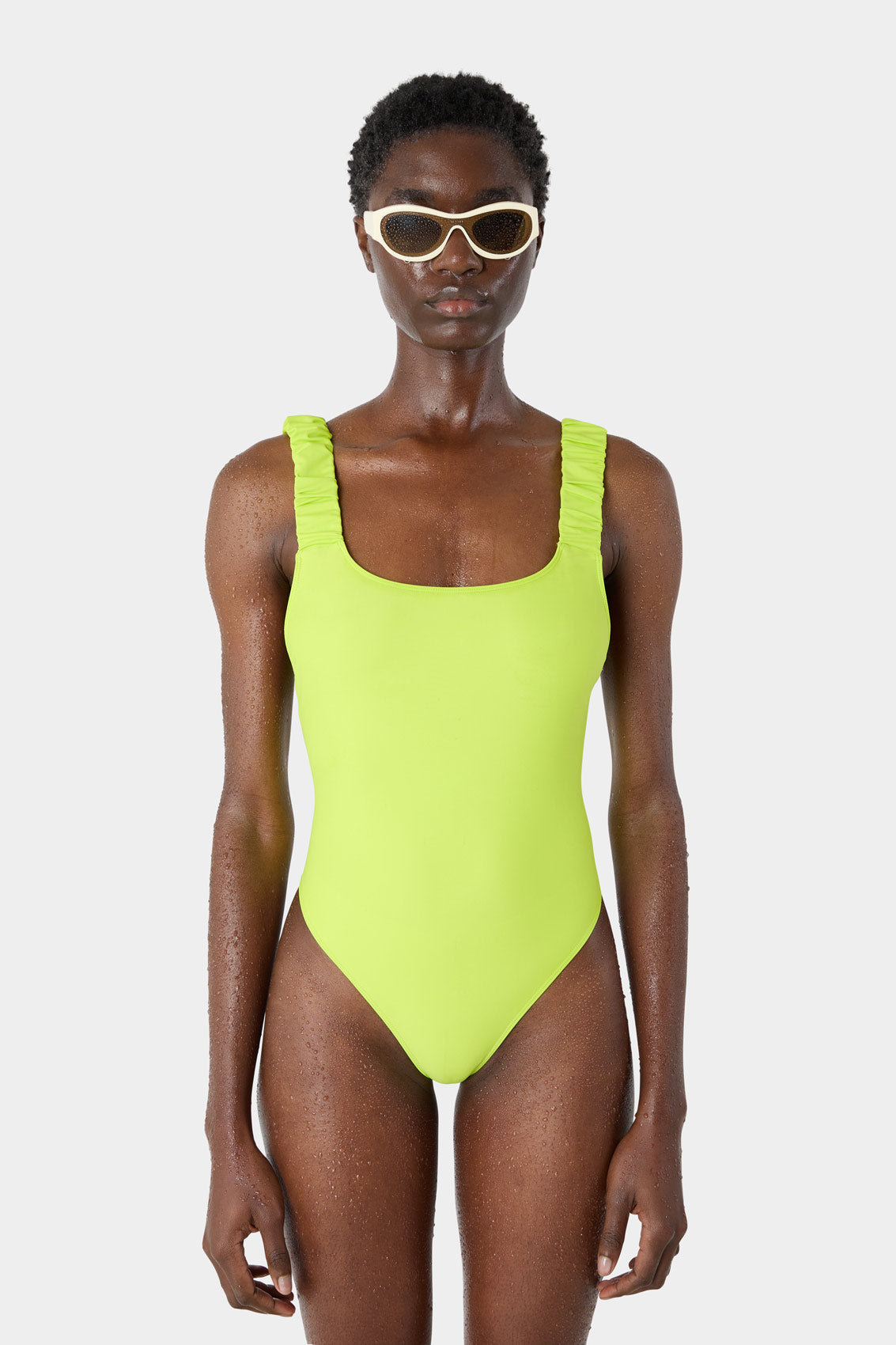 RUCHED SWIMSUIT / acid green