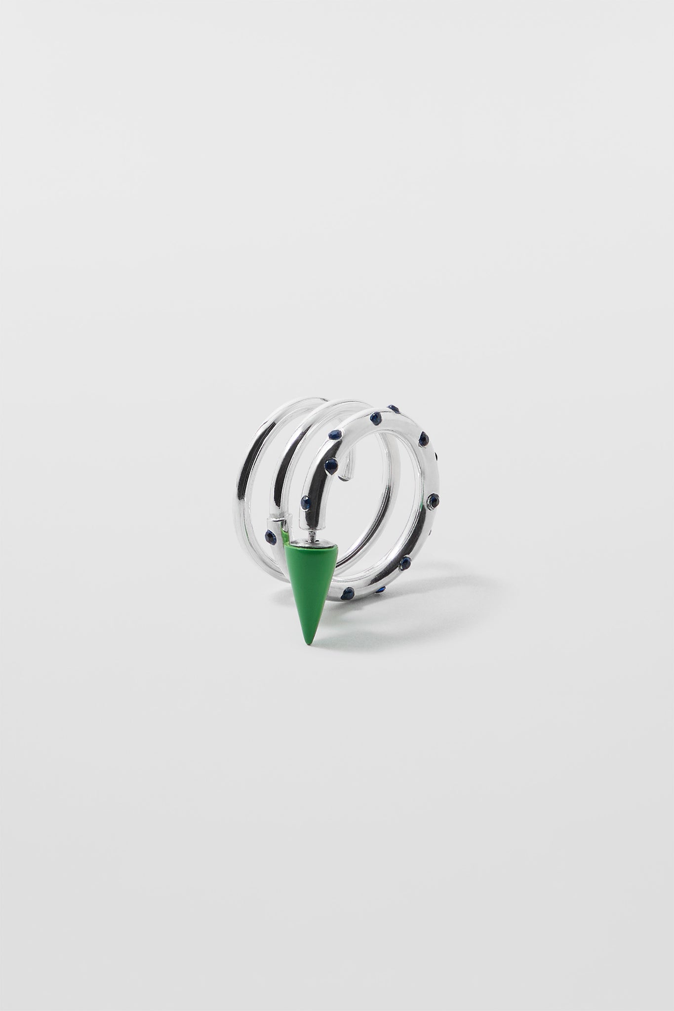 MEDIUM SPIRAL EAR-RING W/ STONES / silver / green & blue