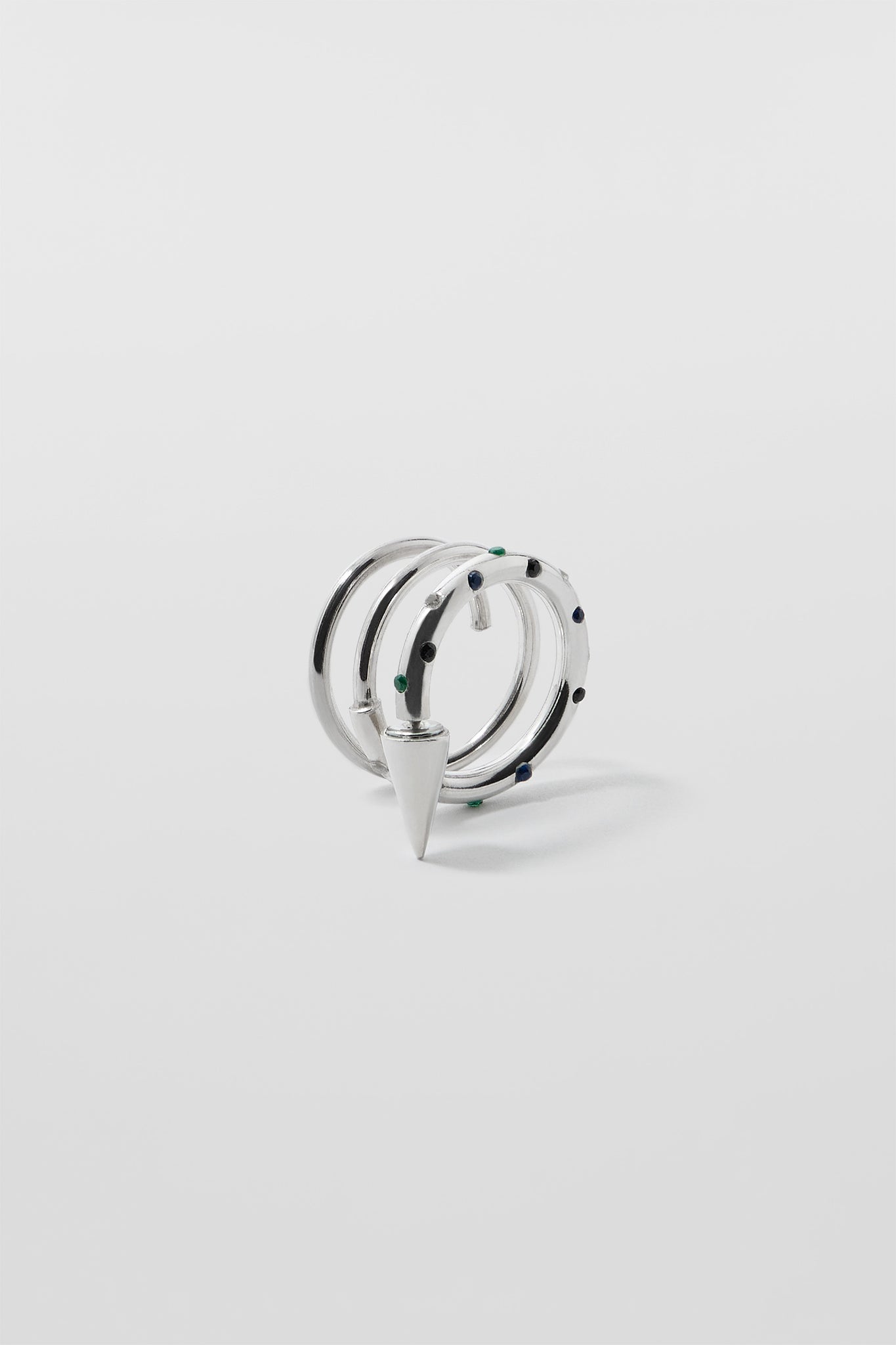 MEDIUM SPIRAL EAR-RING W/ STONES / silver / multicolor
