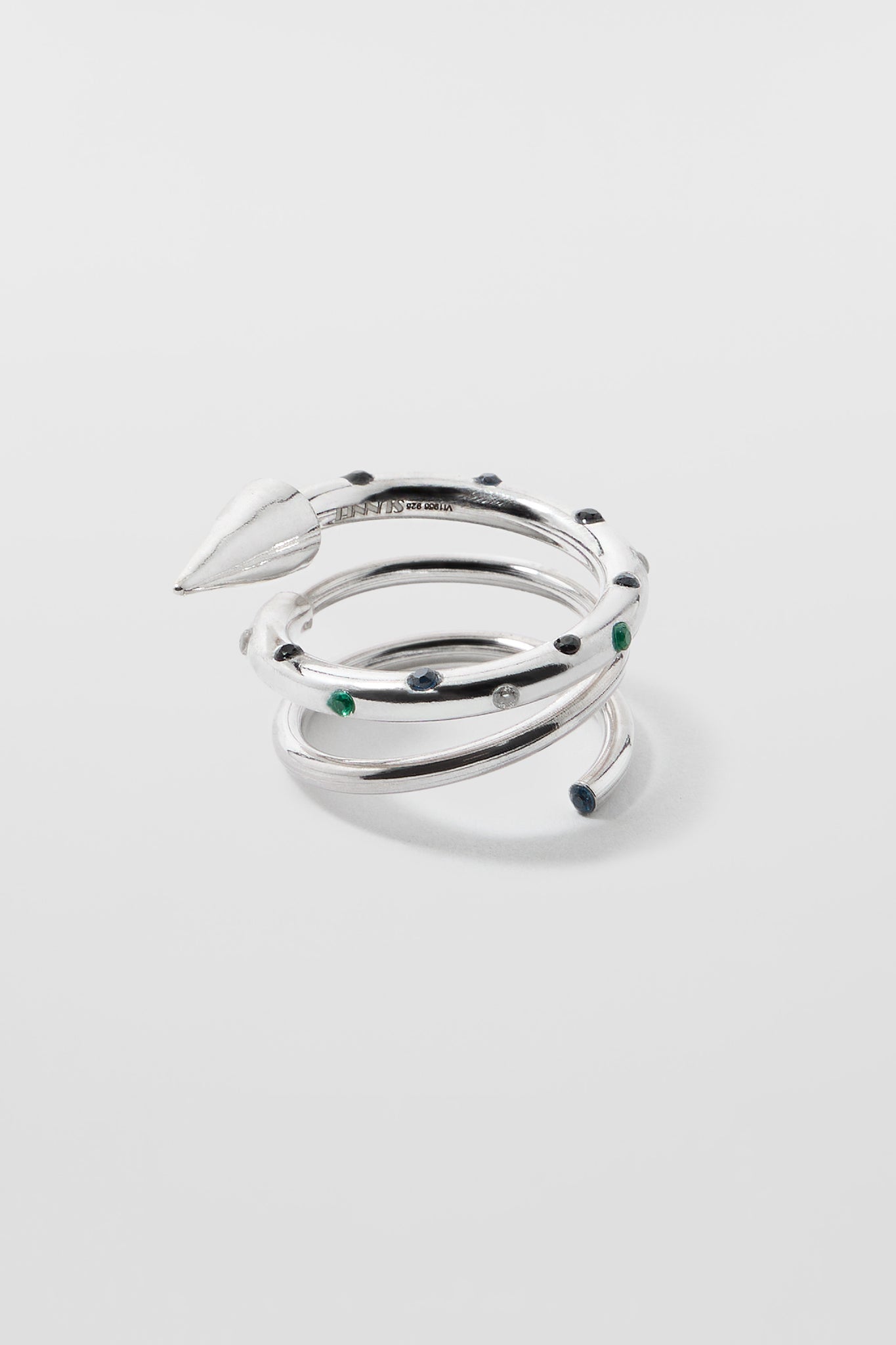 MEDIUM SPIRAL EAR-RING W/ STONES / silver / multicolor