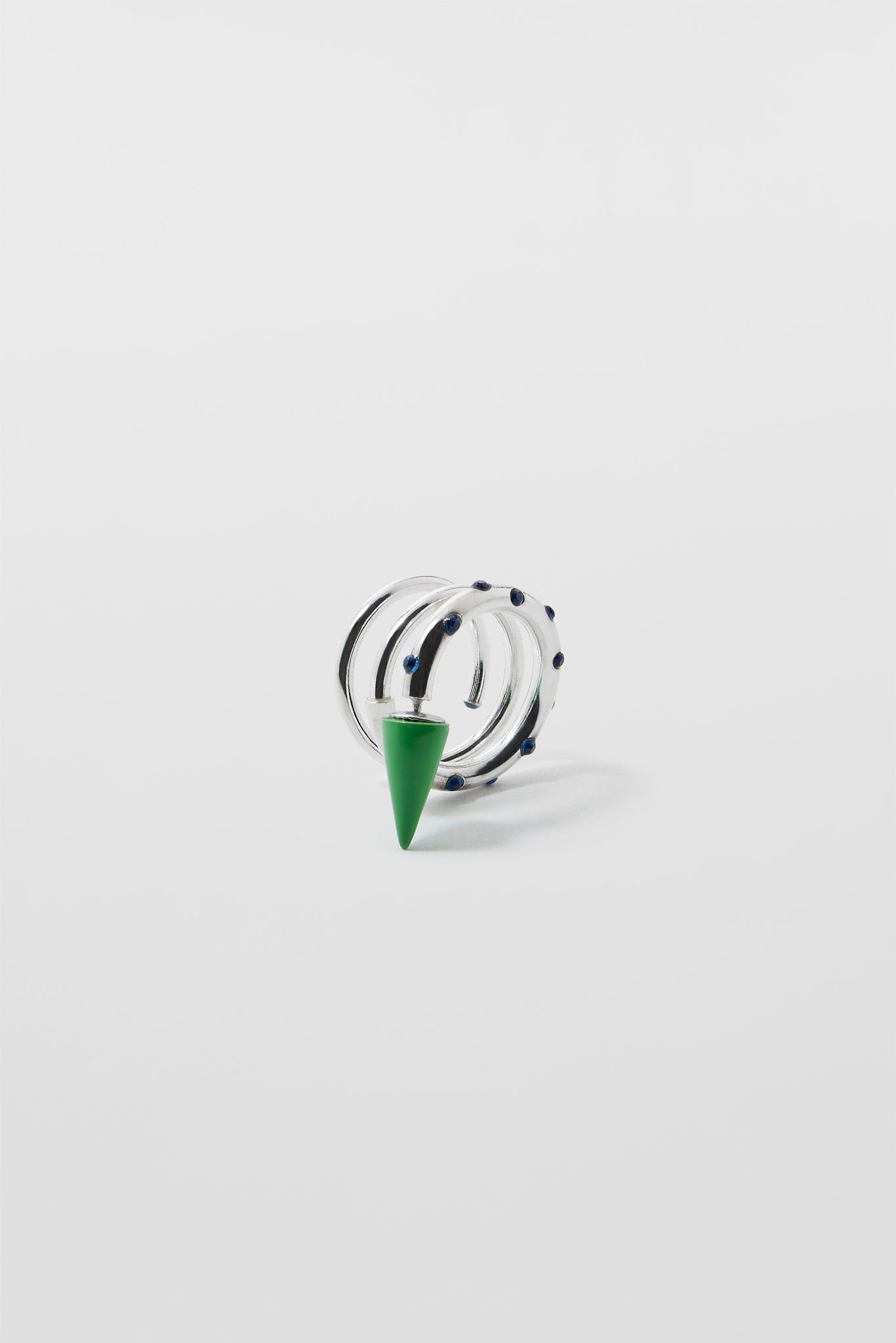 SMALL SPIRAL EAR-RING W/ STONES / silver / green & blue