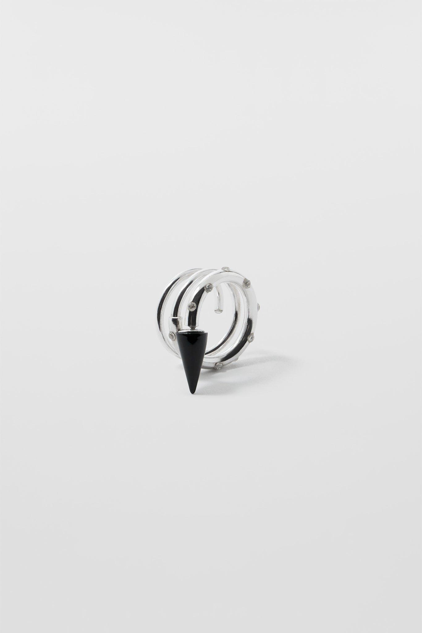 SMALL SPIRAL EAR-RING W/ STONES / silver / black