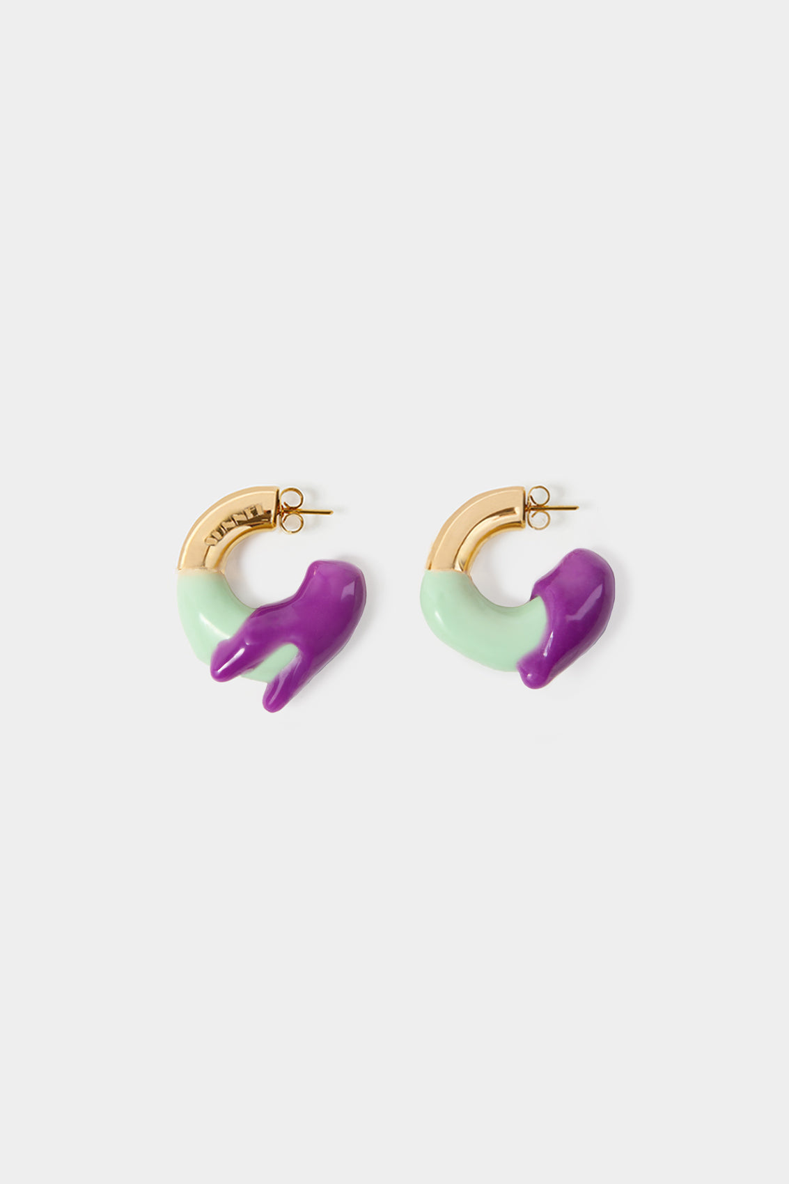 SMALL RUBBERIZED EARRINGS GOLD / purple & mint