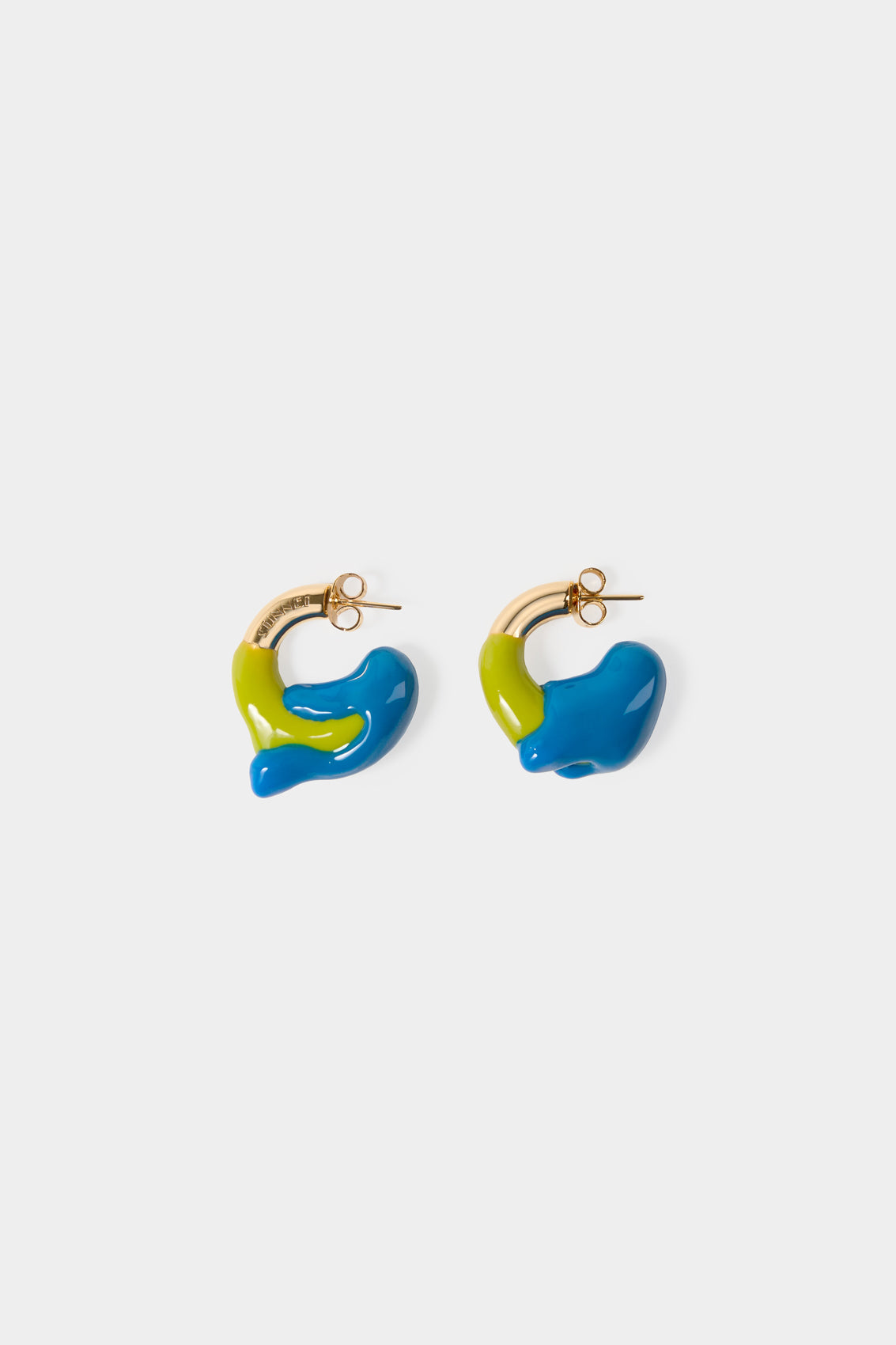 MINI RUBBERIZED EARRINGS GOLD / acid green & bright blue – SUNNEI