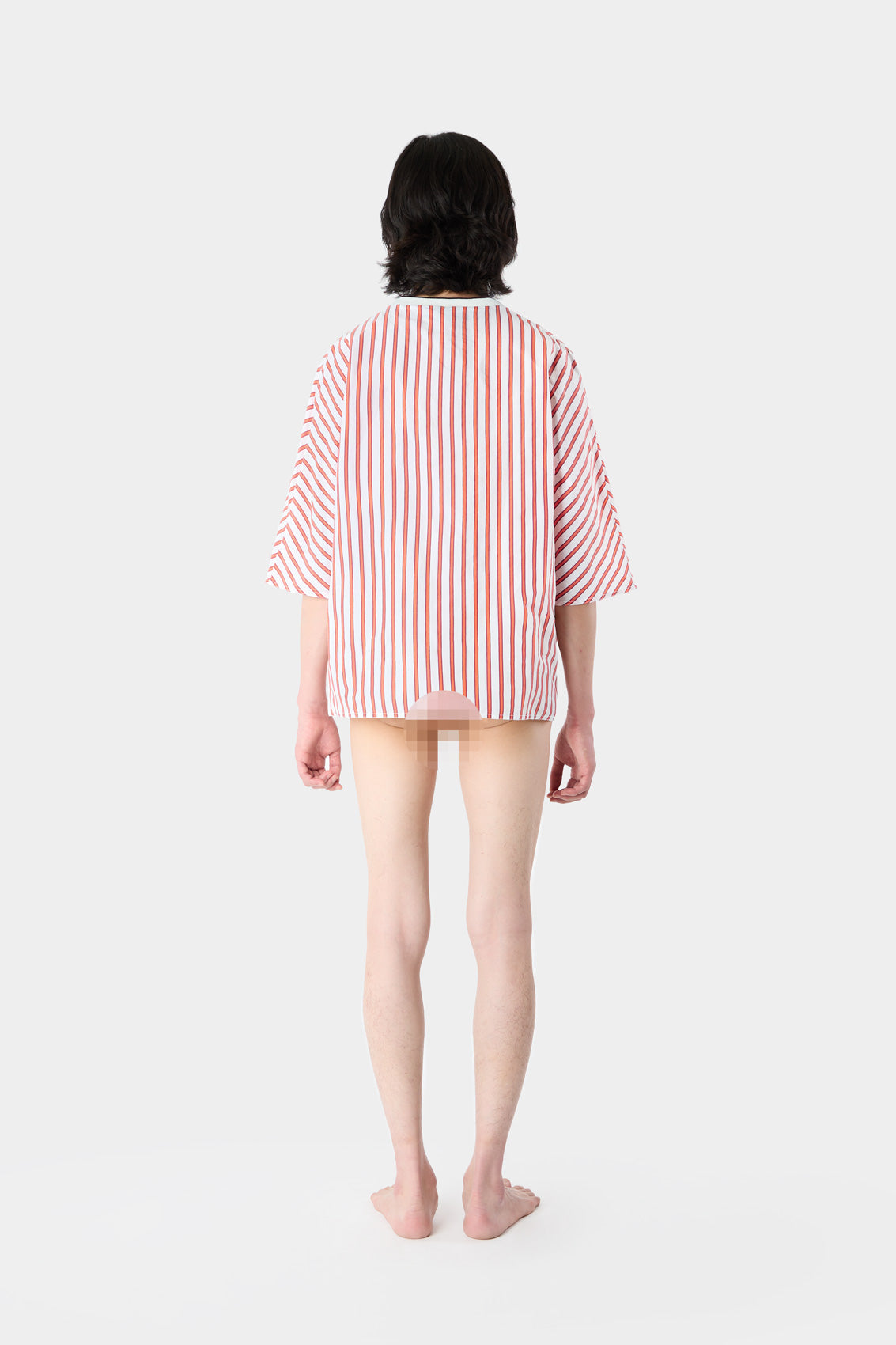 KIMONO T-SHIRT / cream & red stripes
