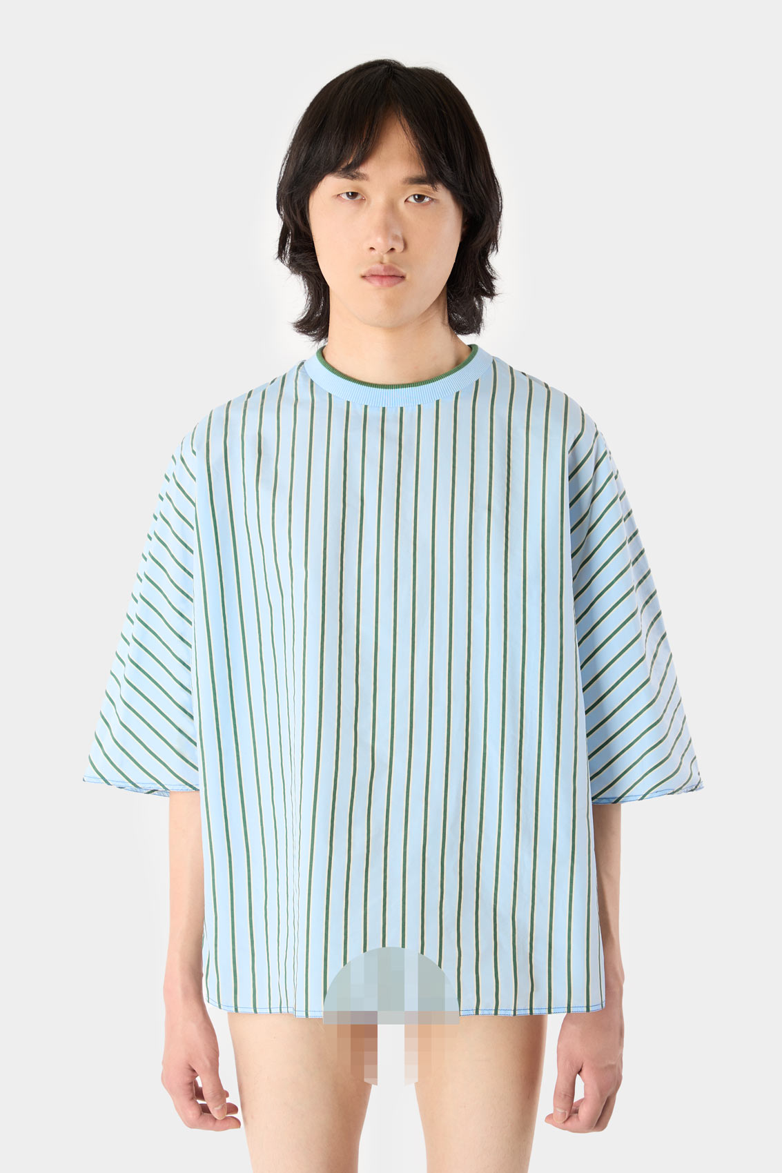 KIMONO T-SHIRT / green & blue stripes