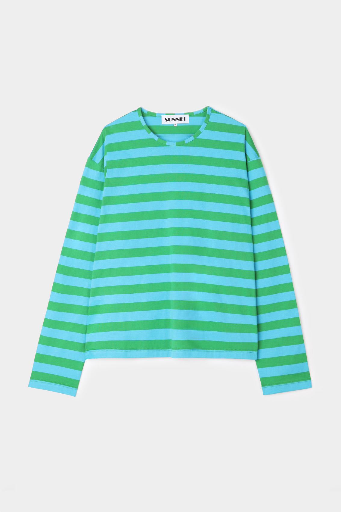CLASSIC LONG SLEEVE T-SHIRT / azure & green stripes