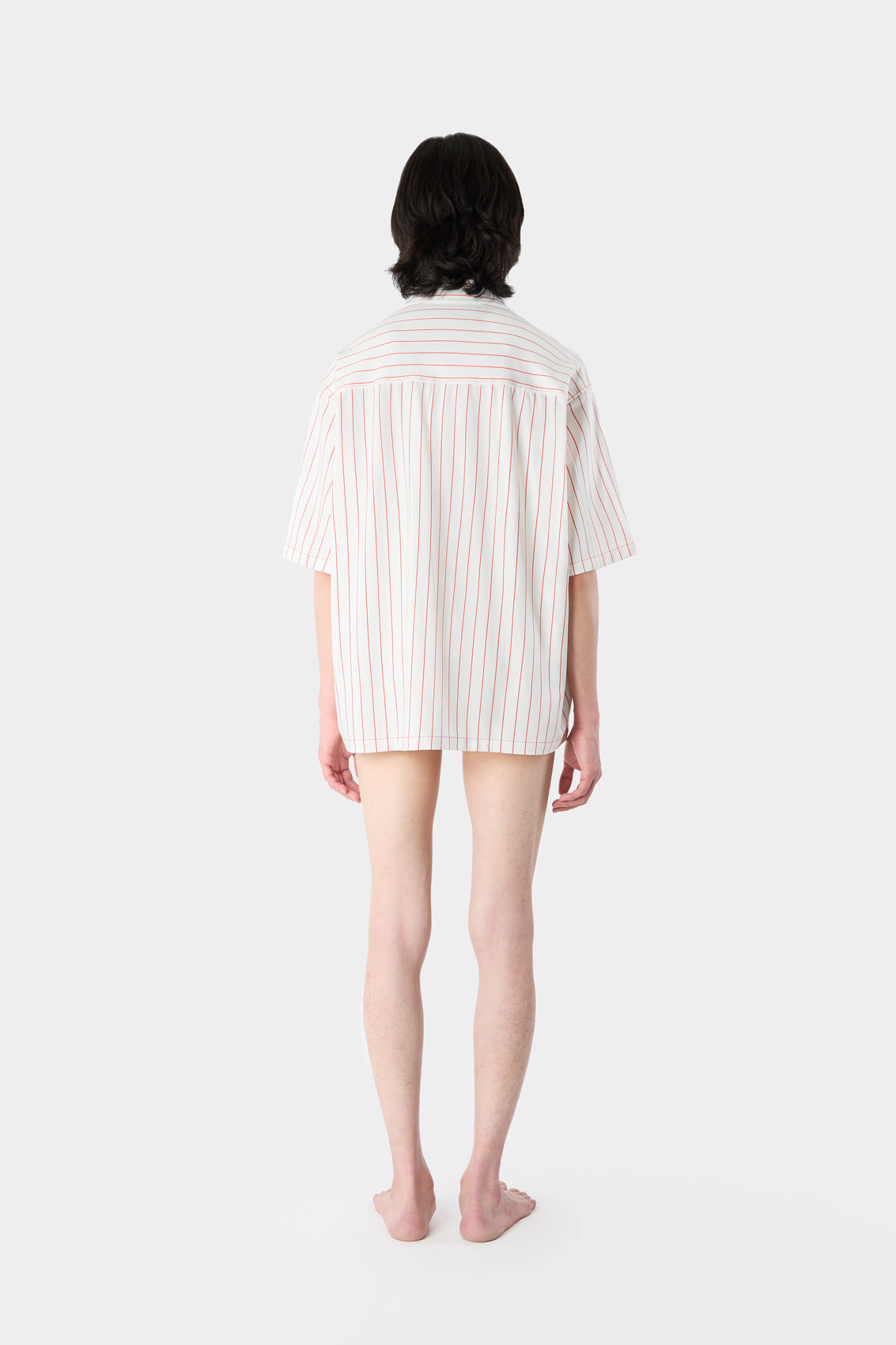SHORT SLEEVE SHIRT / white & red stripes