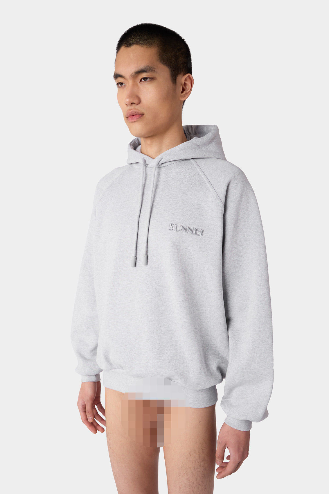 SMALL LOGO EMBROIDERED HOODIE / grey melange – SUNNEI