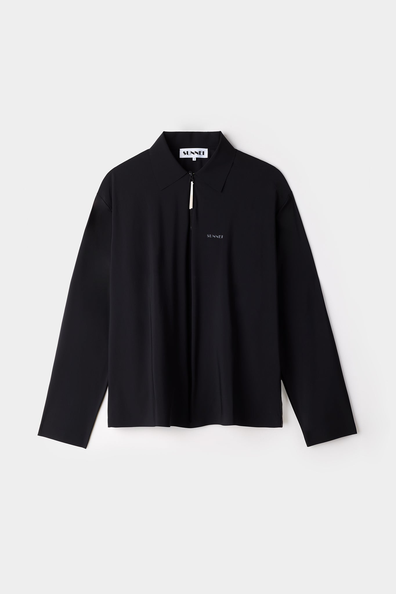 ZIPPED LONGSLEEVE POLO / black