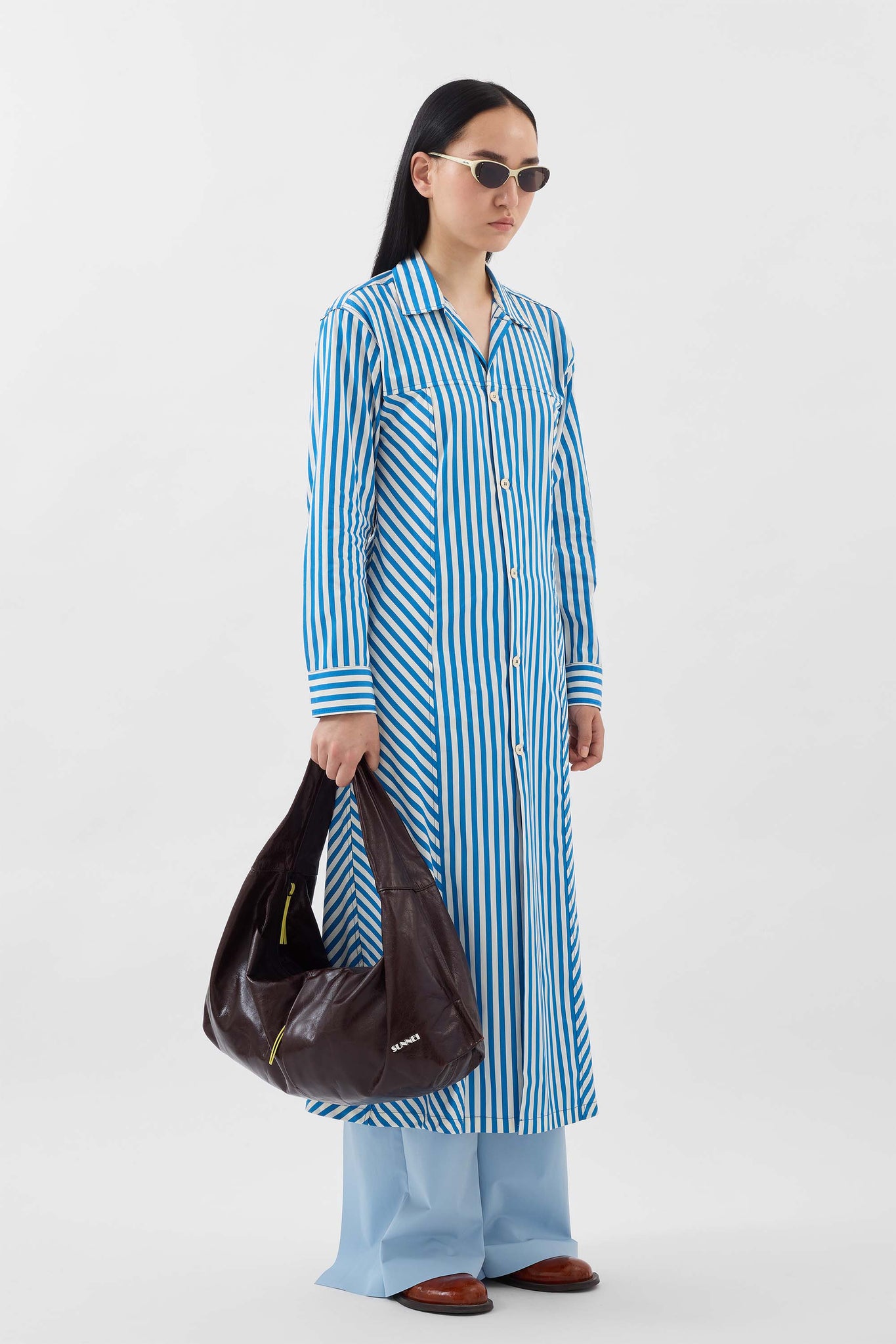 SHIRT DRESS / bluette & off white stripes