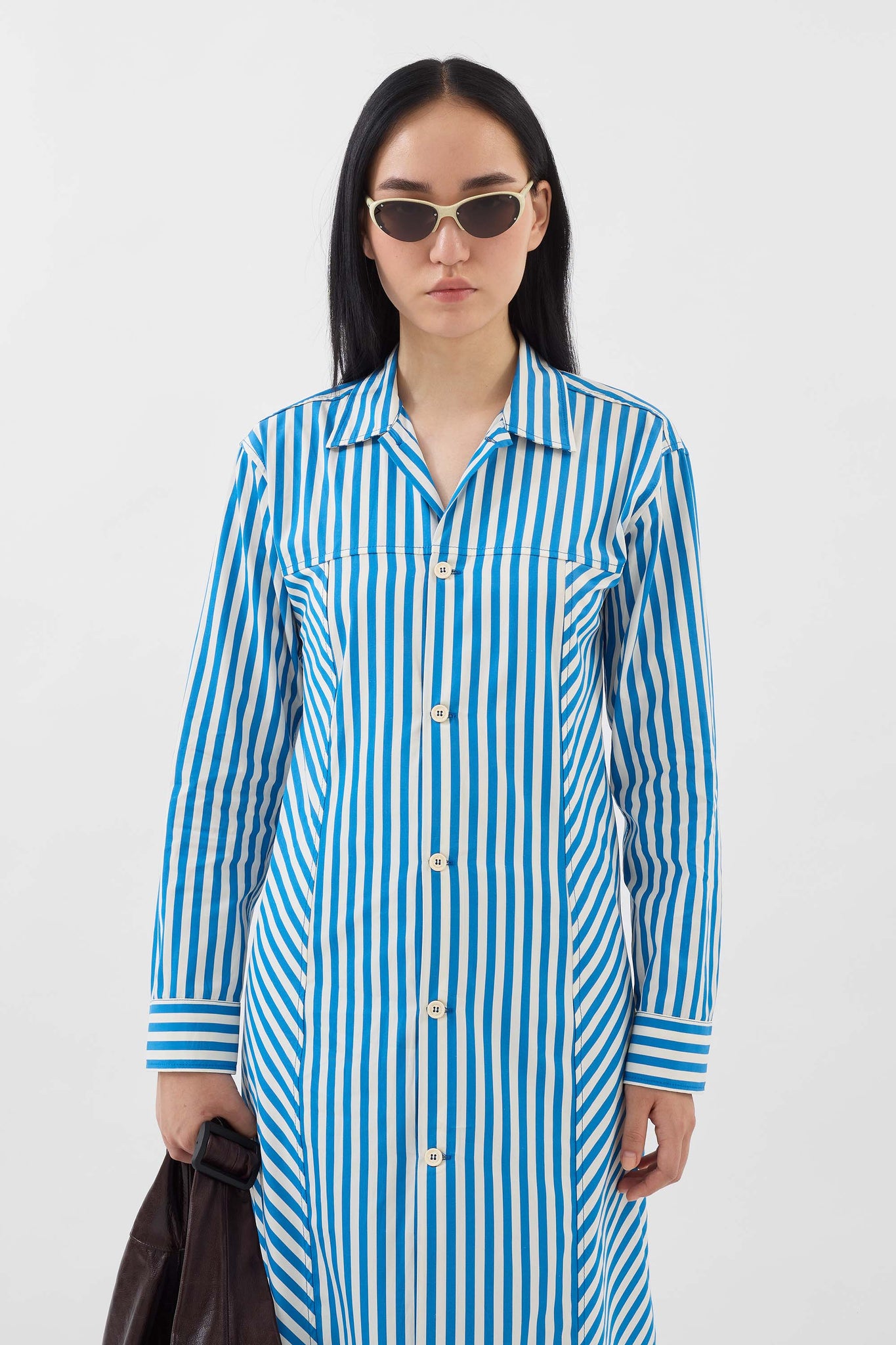 SHIRT DRESS / bluette & off white stripes