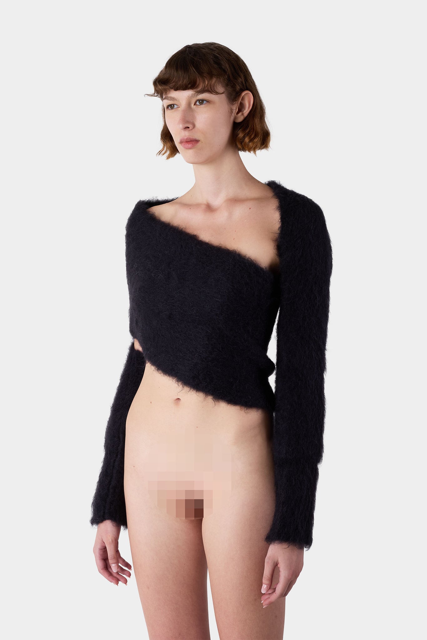 HAIRY KNIT WRAPPED TOP / dark navy