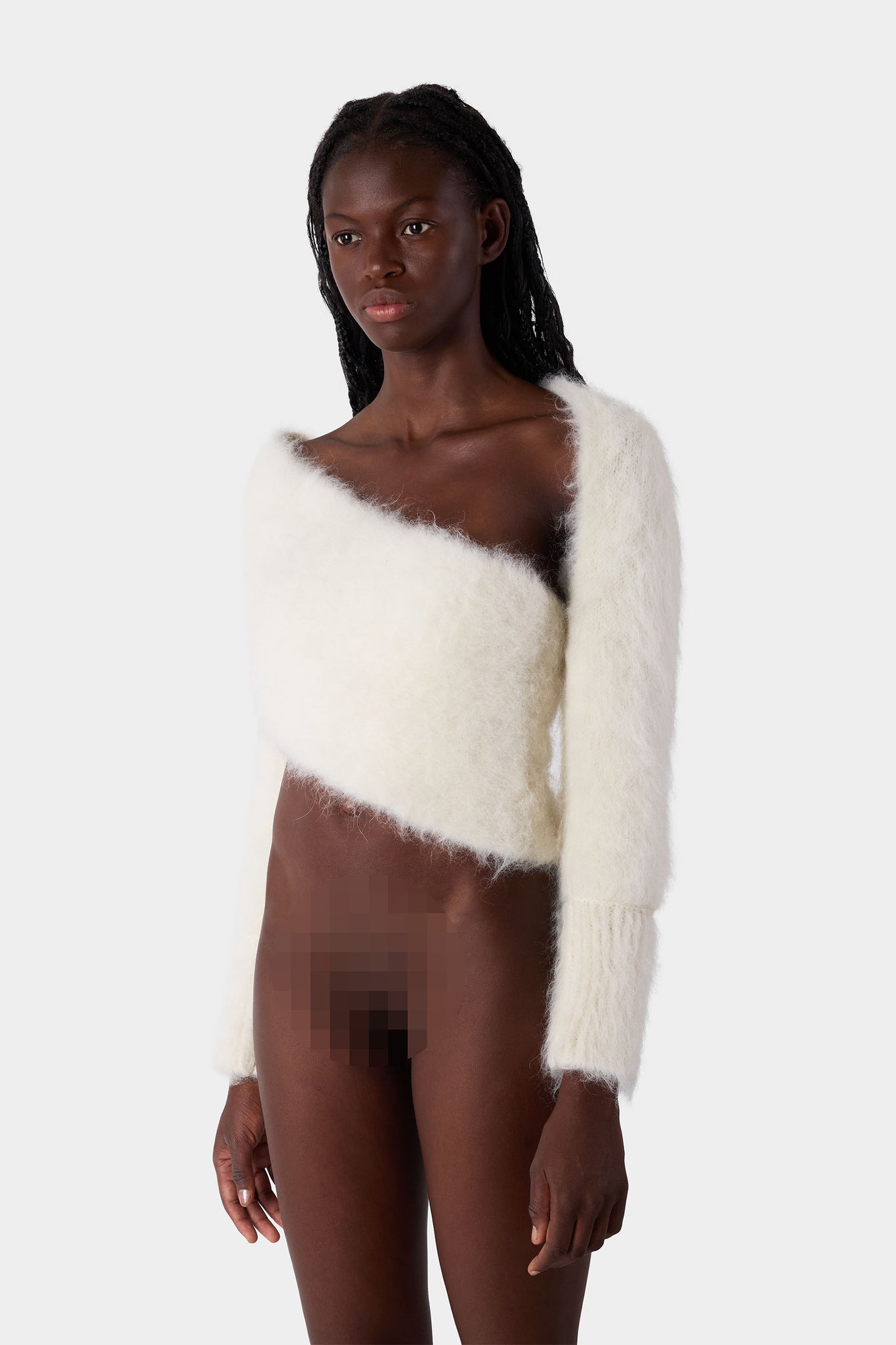 HAIRY KNIT WRAPPED TOP / off white