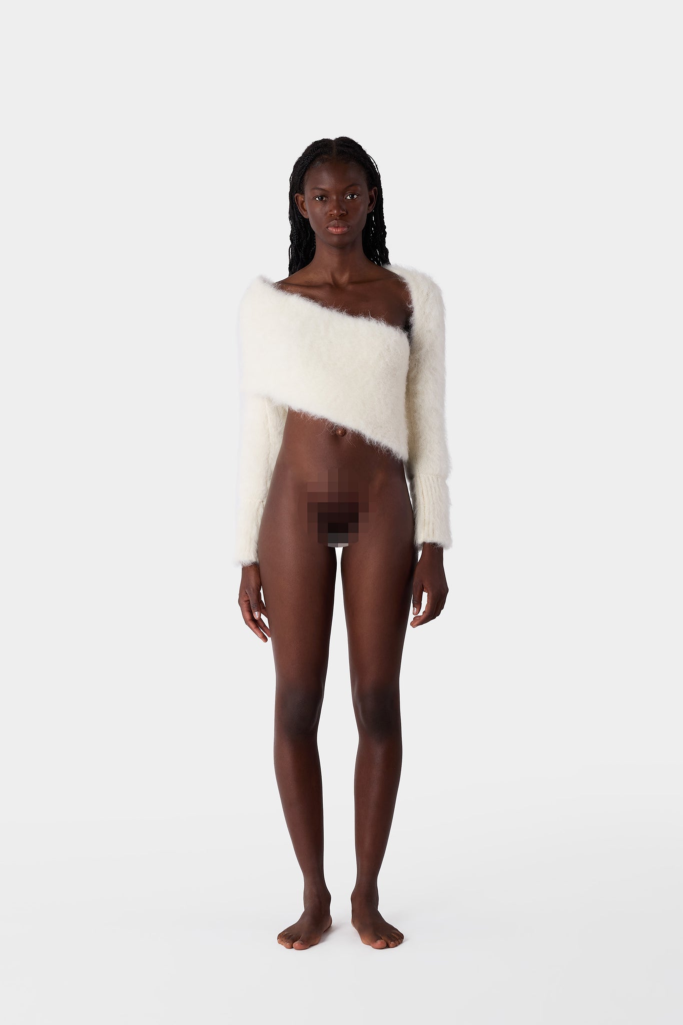 HAIRY KNIT WRAPPED TOP / off white