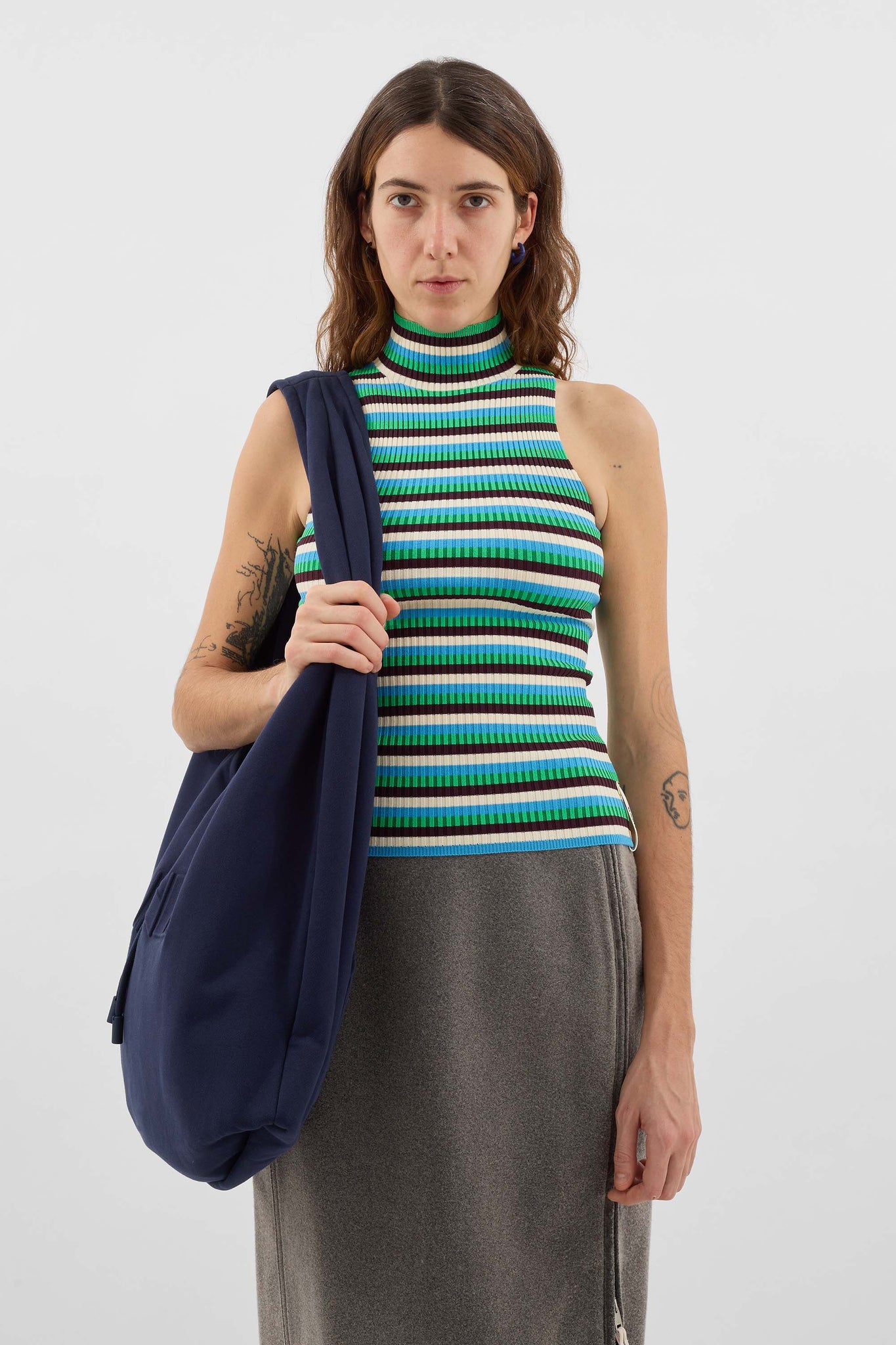 HIGHNECK KNIT TANK TOP / electric green stripes