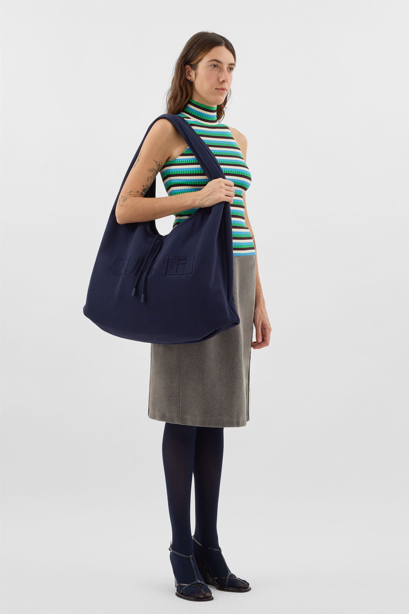 HIGHNECK KNIT TANK TOP / electric green stripes