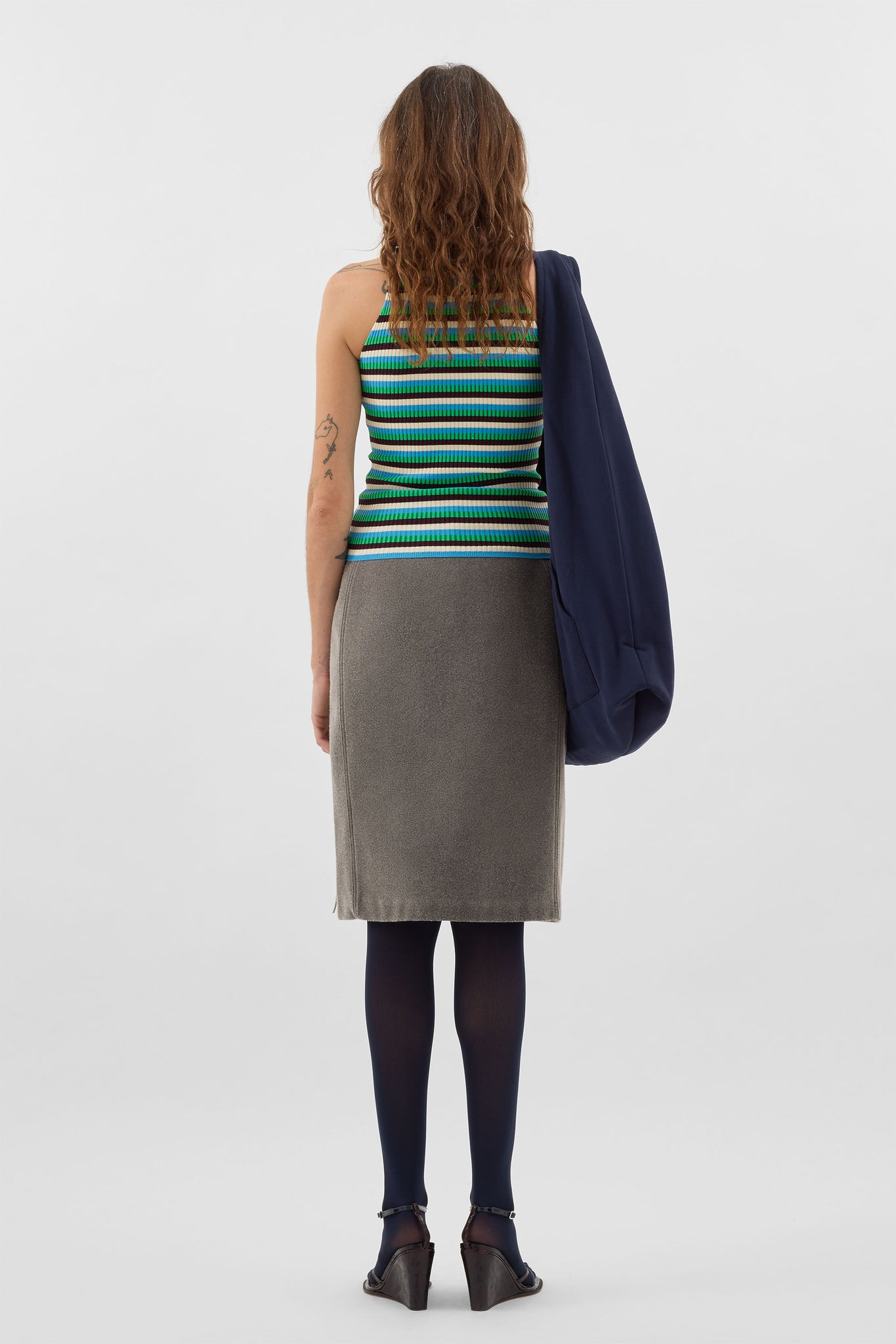 HIGHNECK KNIT TANK TOP / electric green stripes