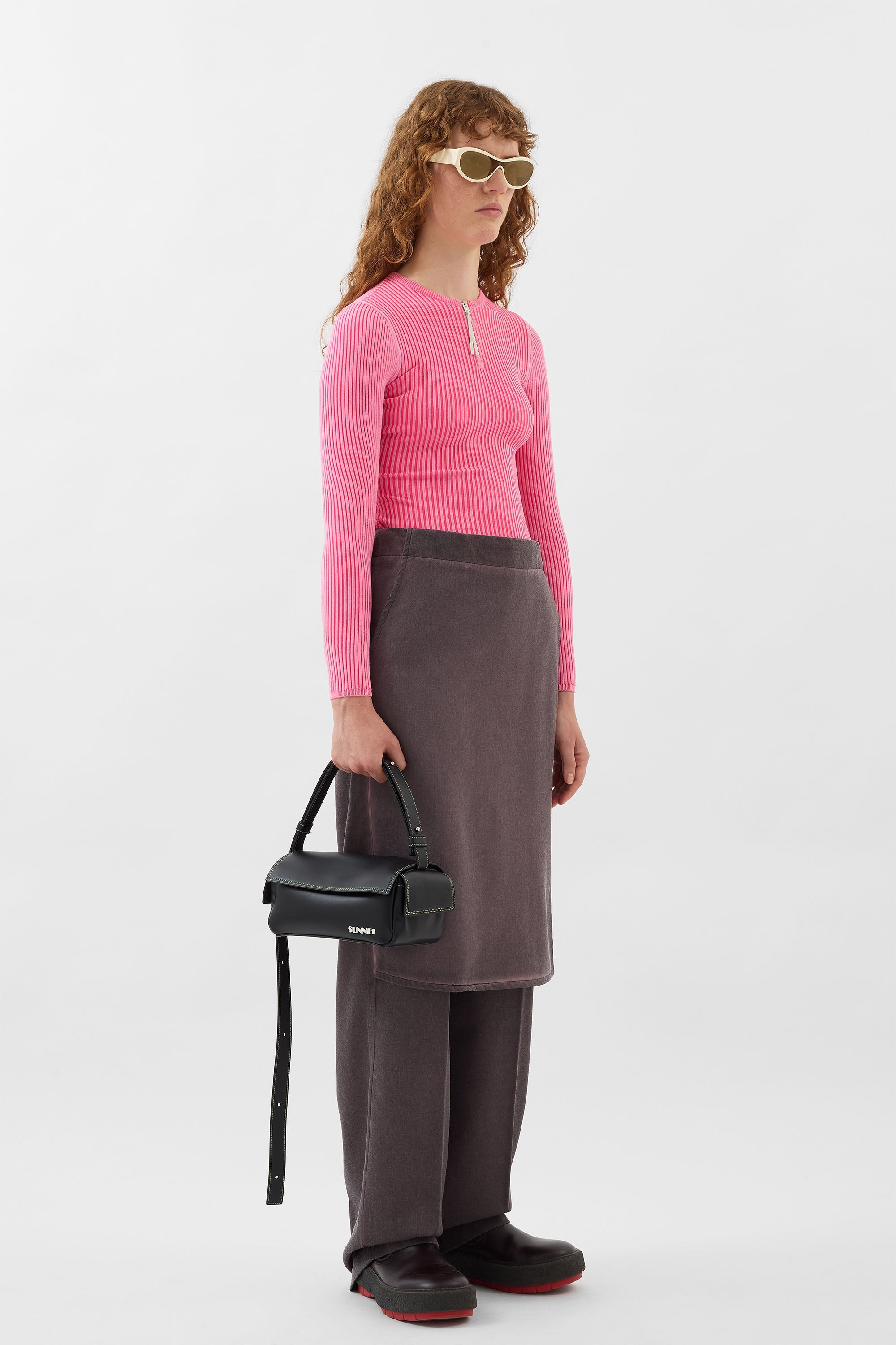 FITTED TOP W ZIP / electric pink – SUNNEI