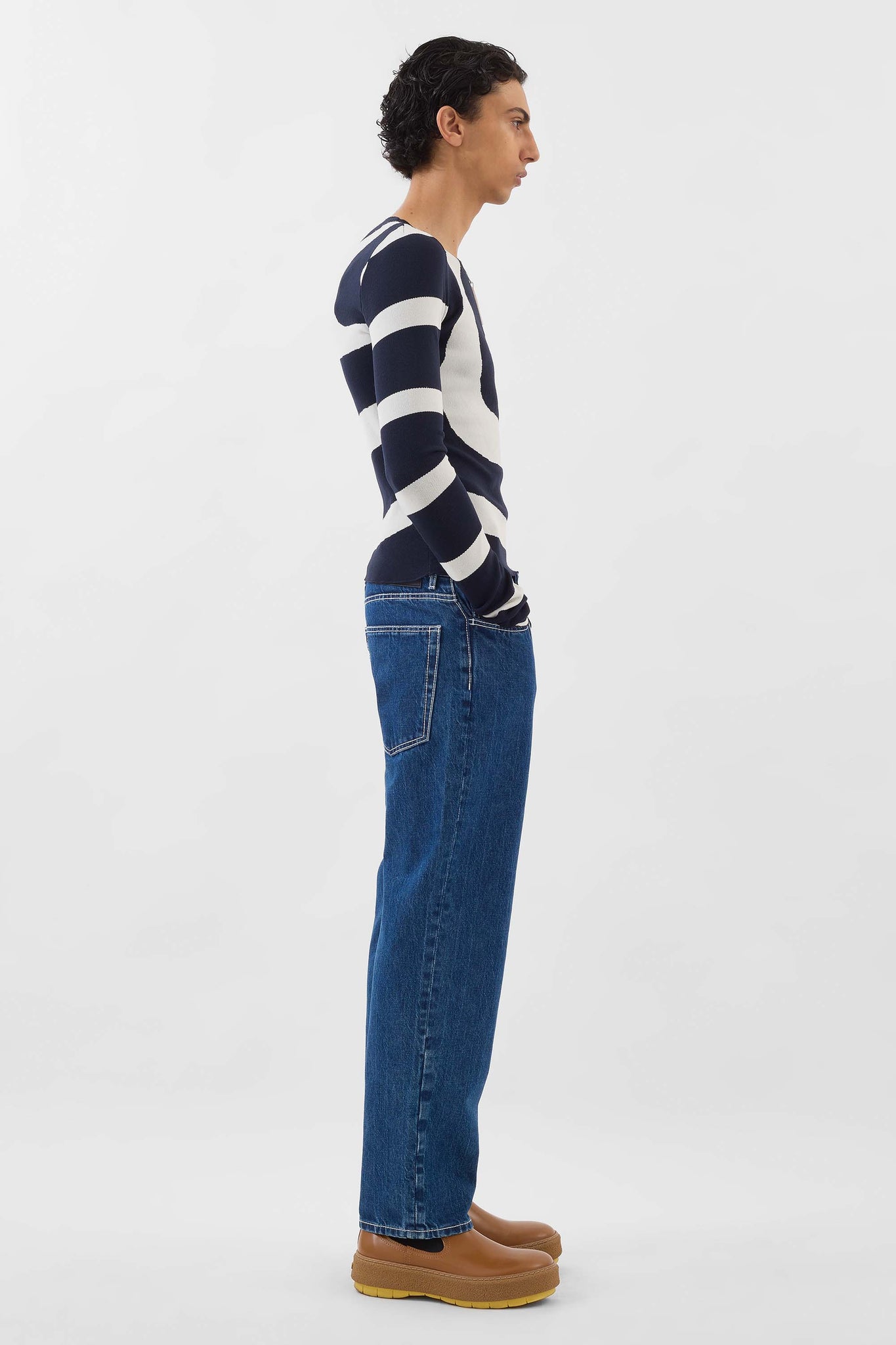 FITTED TOP W ZIP SPIRAL / dark blue & off white
