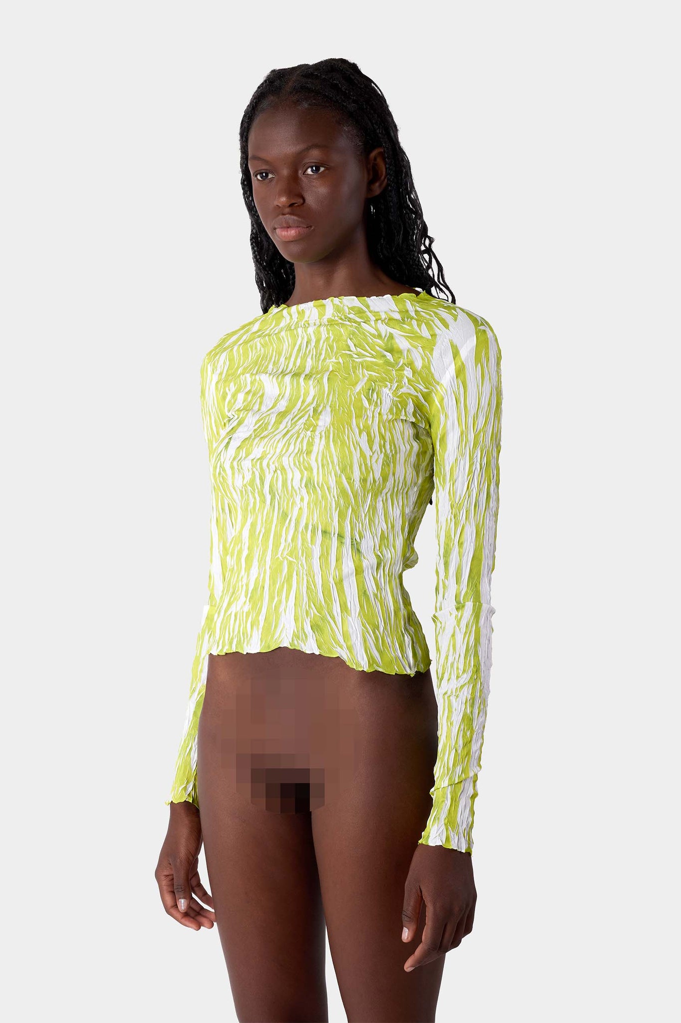 PLEATED LONGSLEEVE TOP / green wrinkled print