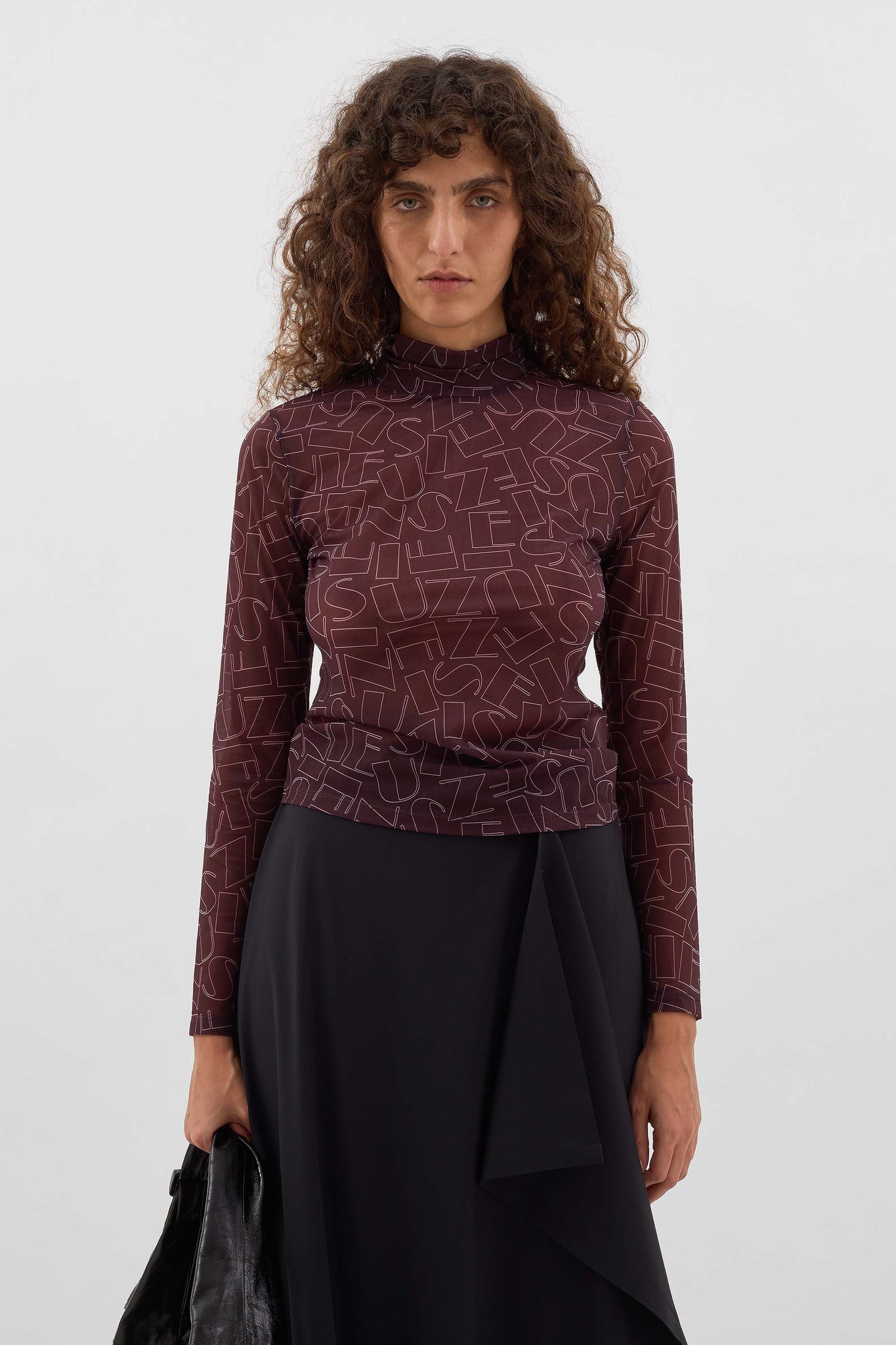 HIGHNECK LONGSLEEVE SHEER TOP / chocolate plum