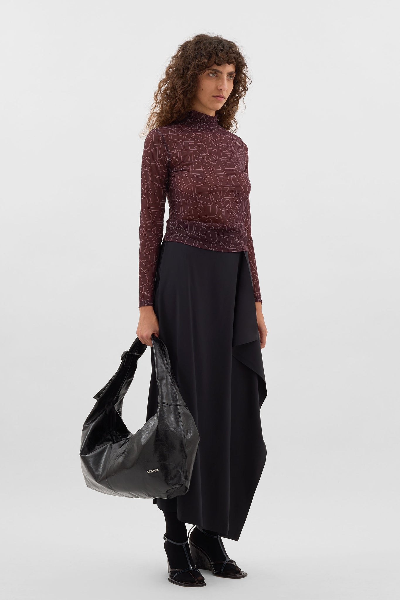 HIGHNECK LONGSLEEVE SHEER TOP / chocolate plum