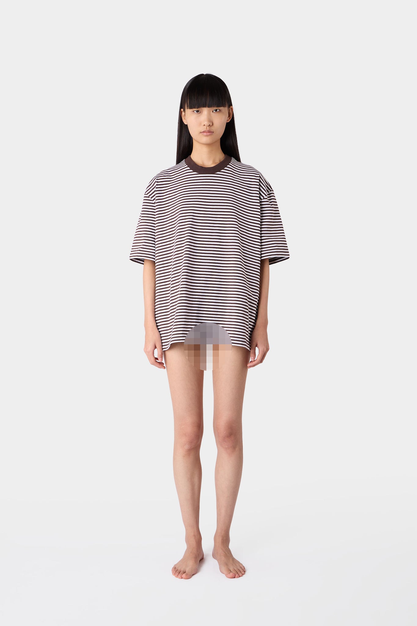OVER T-SHIRT / brown & optical white stripes