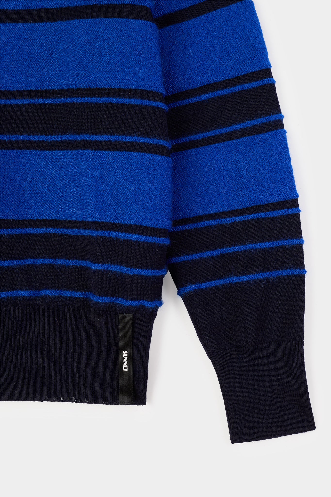 STRIPED KNIT LONSGLEEVE POLO / dark blue & electric blue