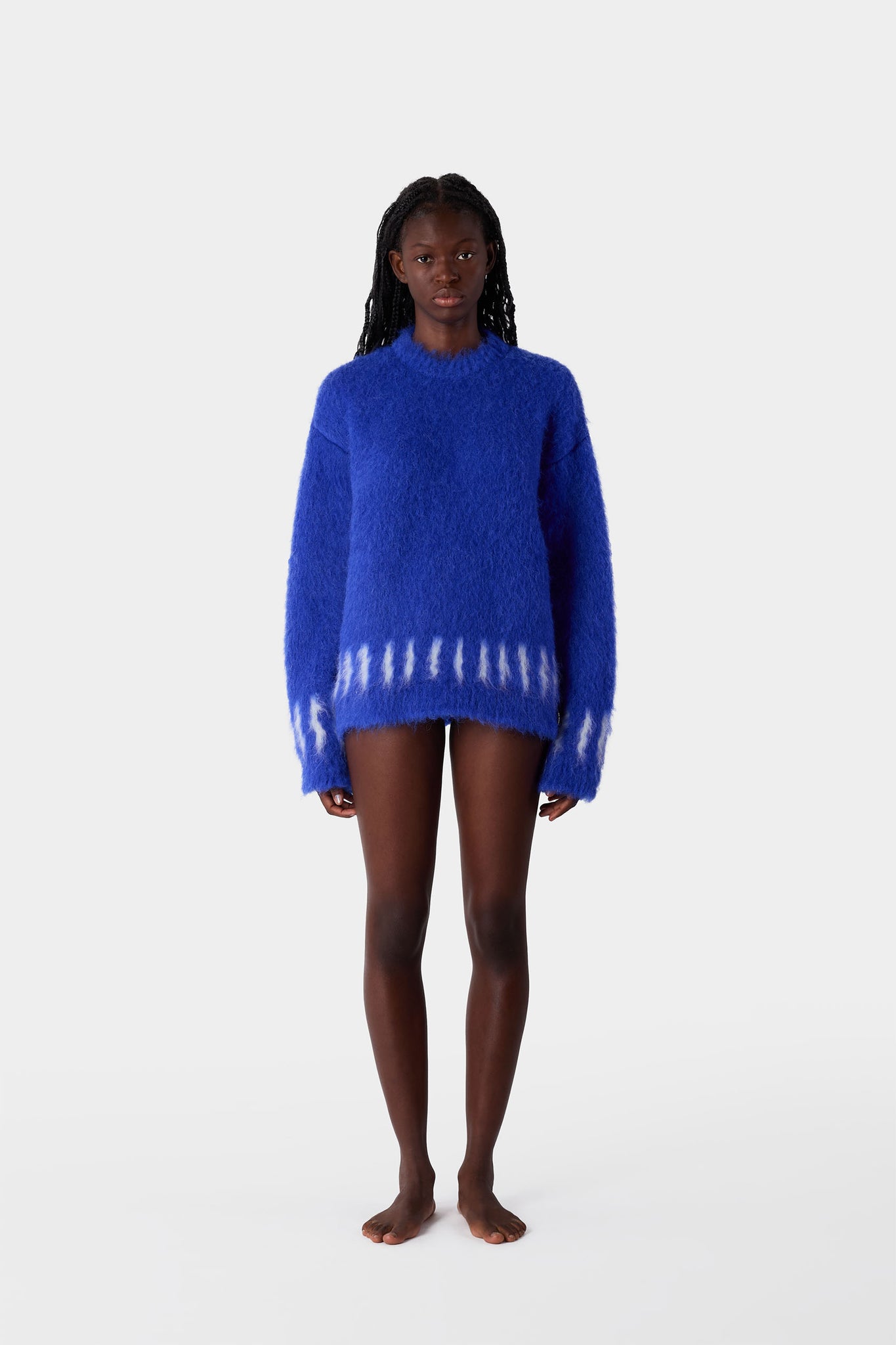 HAIRY KNIT ROUND NECK SWEATER / electric blue