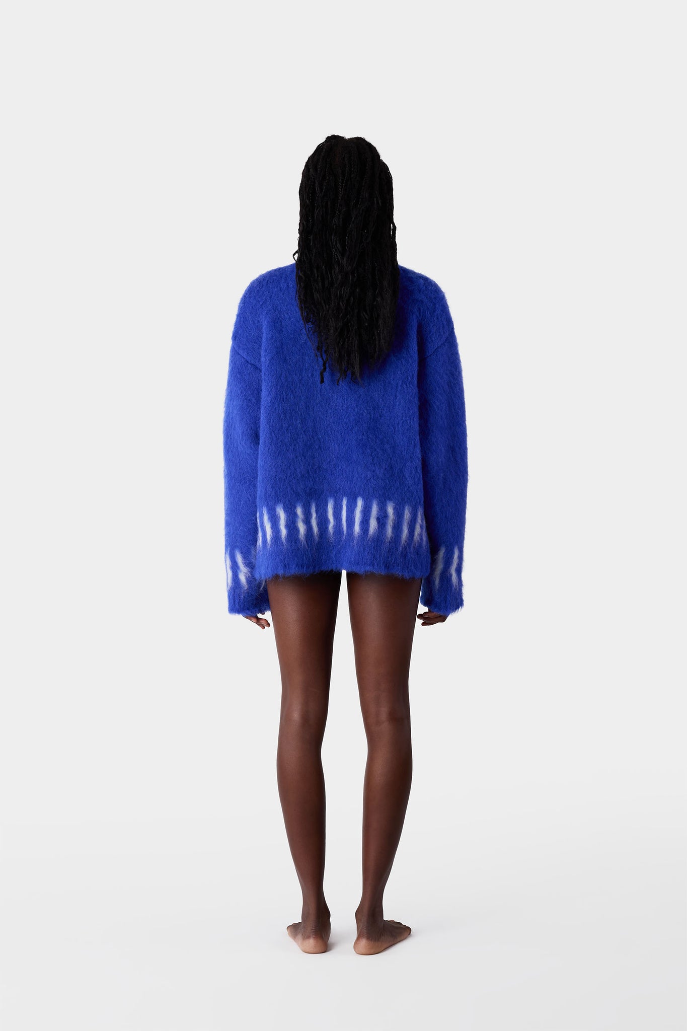 HAIRY KNIT ROUND NECK SWEATER / electric blue