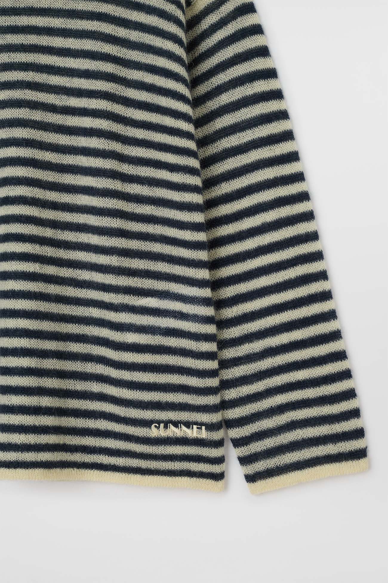 STRIPED MOHAIR SWEATER / off white & deep blue