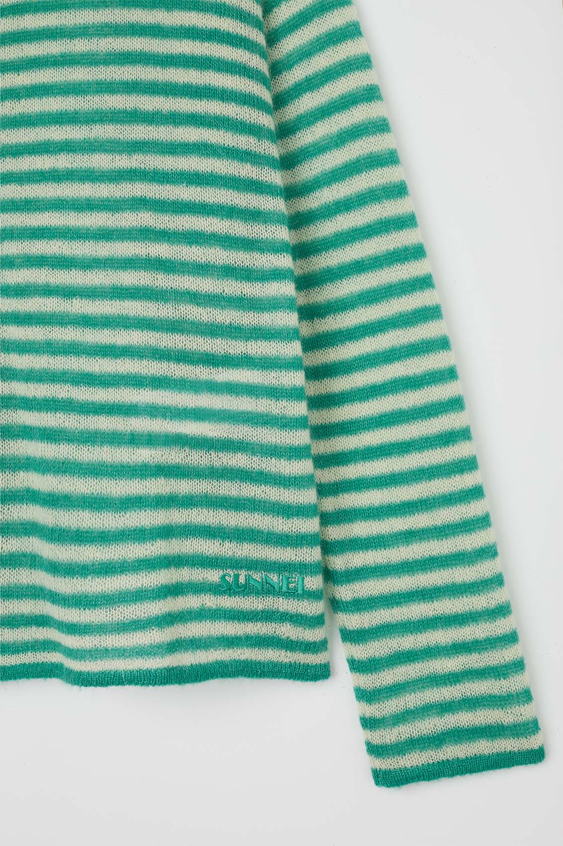 STIPED MOHAIR CARDIGAN / off white & jade green