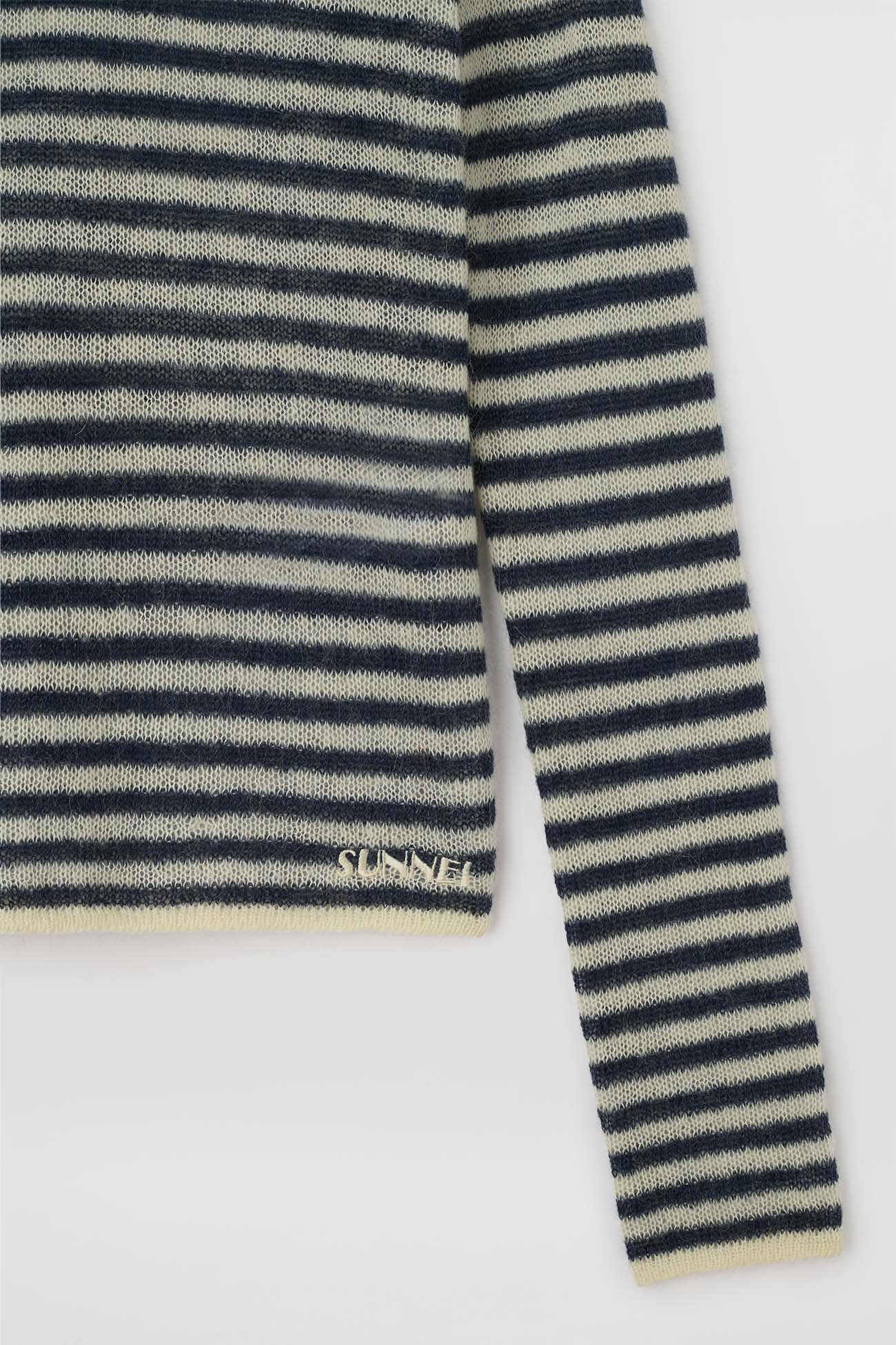 STRIPED MOHAIR POLO / off white & deep blue stripes