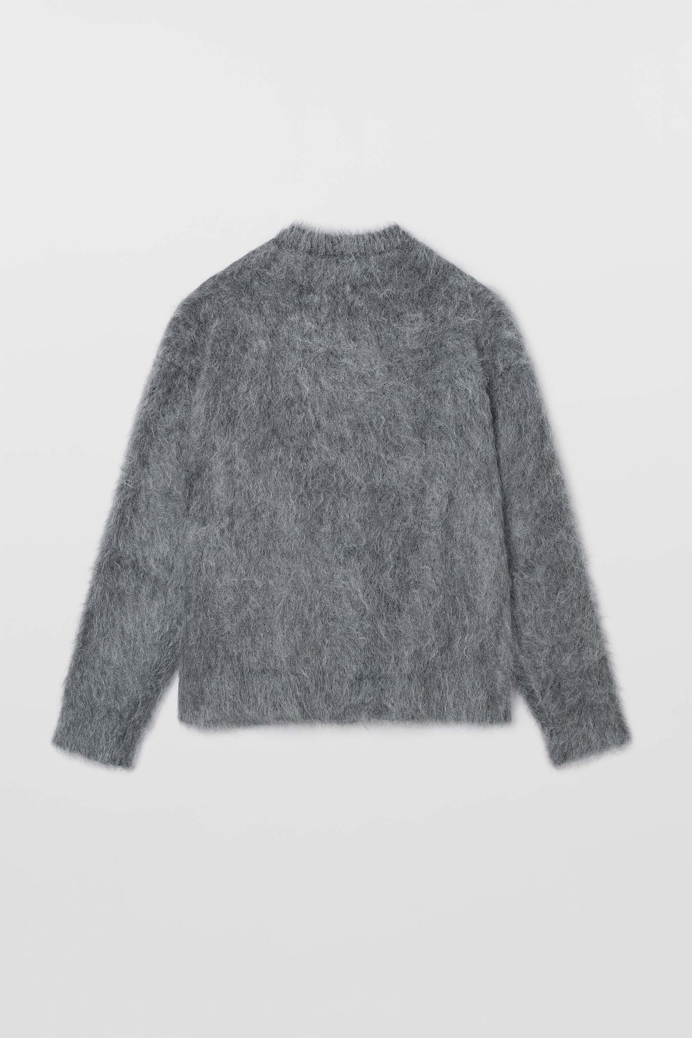 HAIRY KNIT ROUND NECK SWEATER / dark grey melange