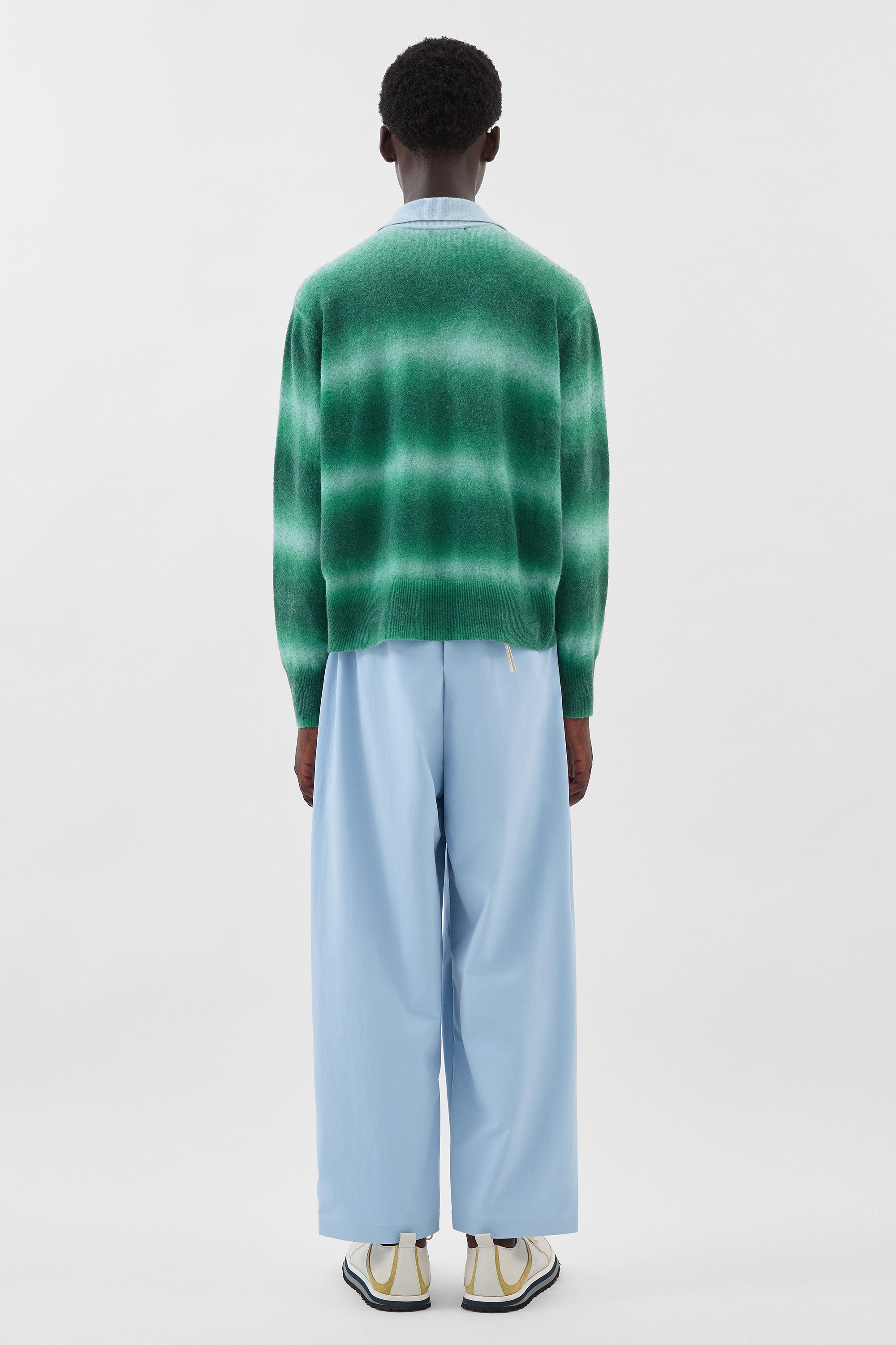 STRIPED KNIT LONGSLEEVE POLO / green & alice blue – SUNNEI