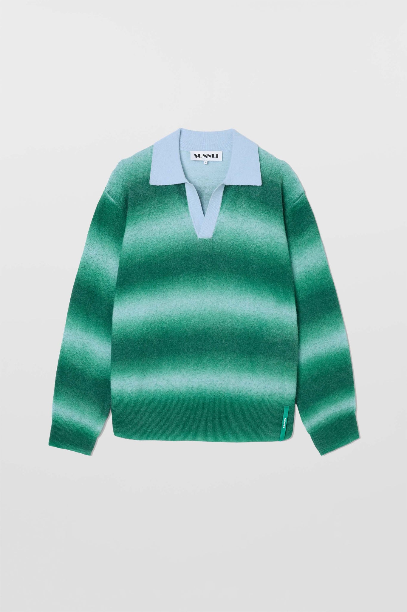 STRIPED KNIT LONGSLEEVE POLO / green & alice blue