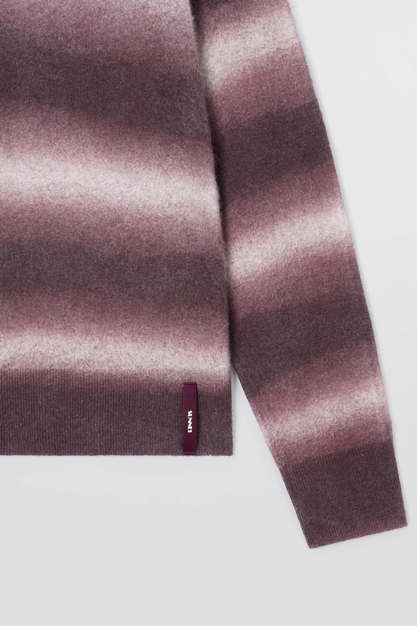 STRIPED KNIT LONGSLEEVE POLO / burnt aubergine & off white