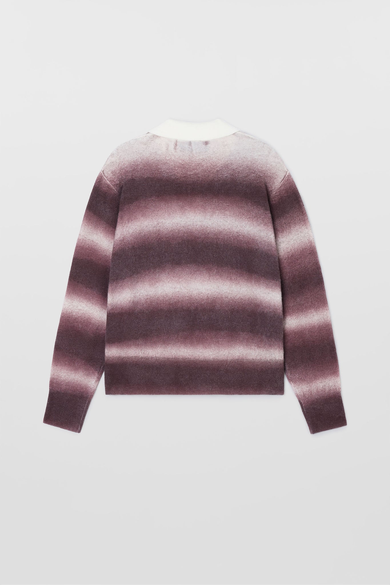 STRIPED KNIT LONGSLEEVE POLO / burnt aubergine & off white