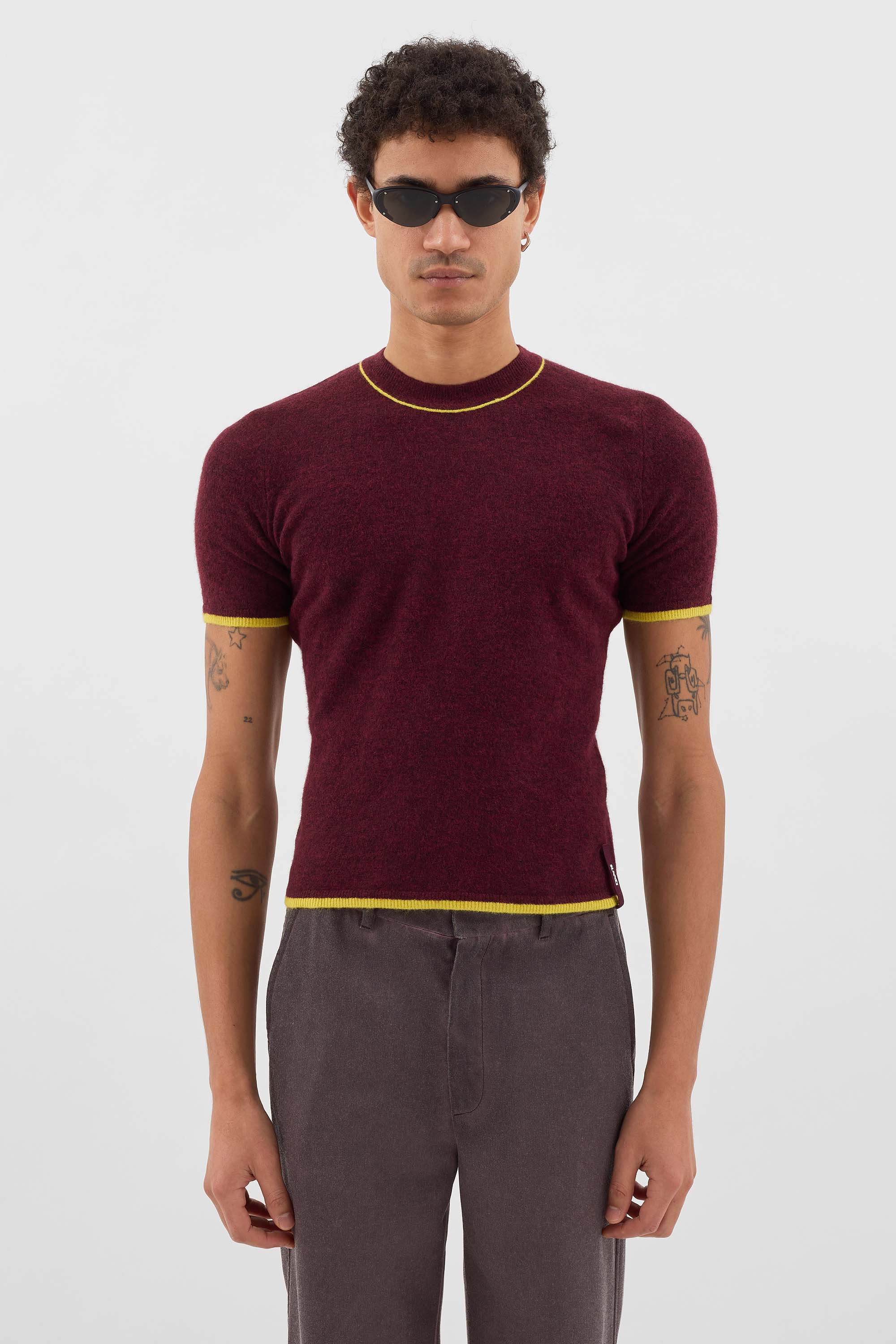 SHORTSLEEVE KNIT TOP / burnt aubergine – SUNNEI