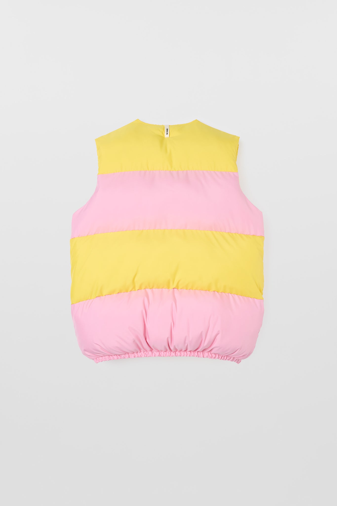 PUFFY GILET / pink & bright yellow