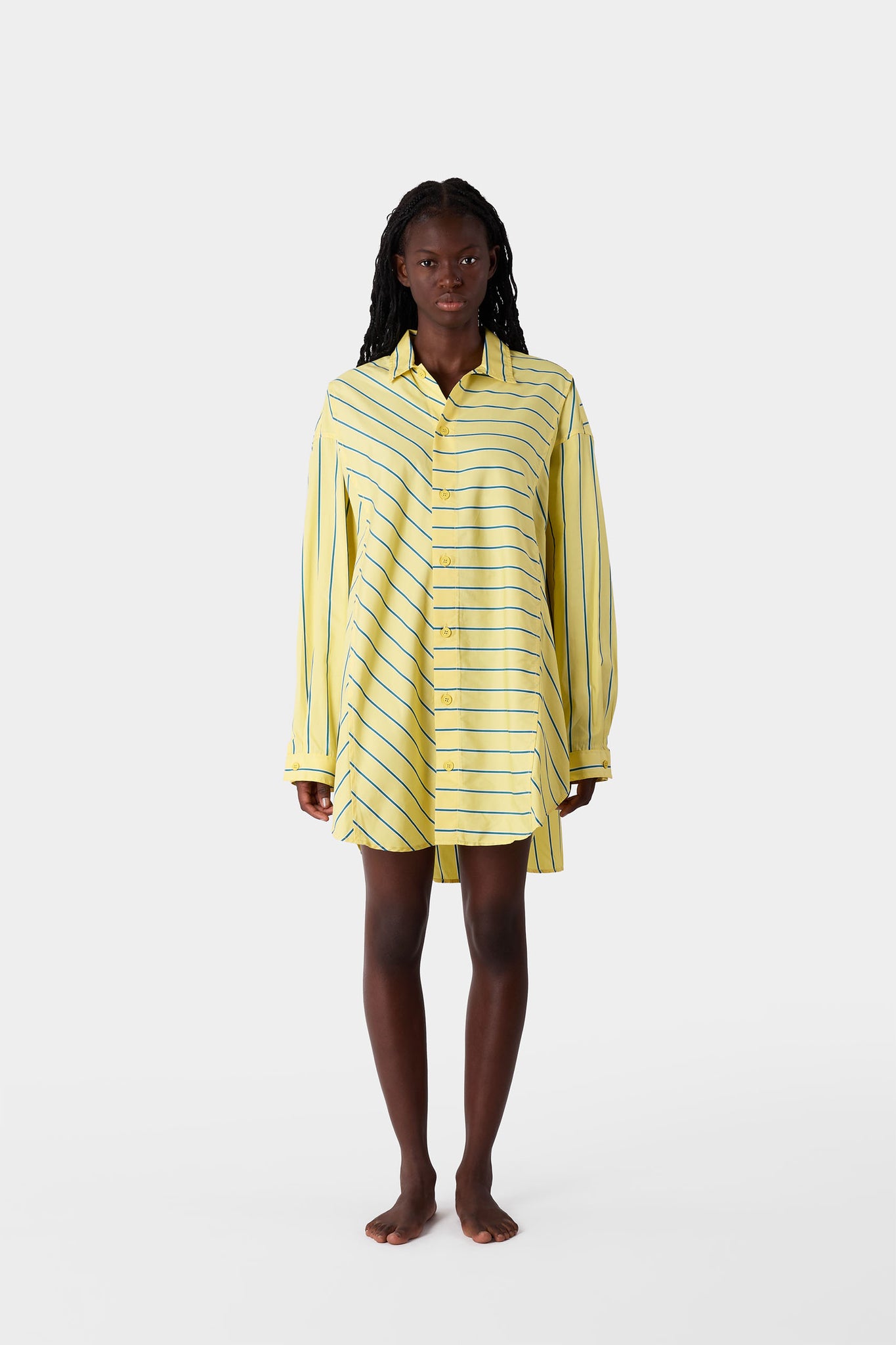 MEGA OVER SHIRT W/ CUTS / yellow stripes